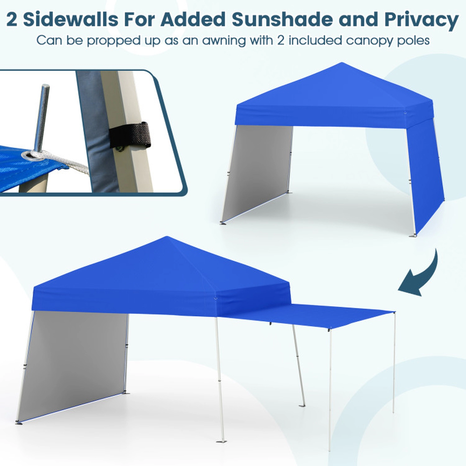 SUGIFT 14 x 9.2ft Pop Up Gazebo Canopy Tent with 2 Convertible Sidewalls to Awning and Stakes 30-lb Net Weight Blue