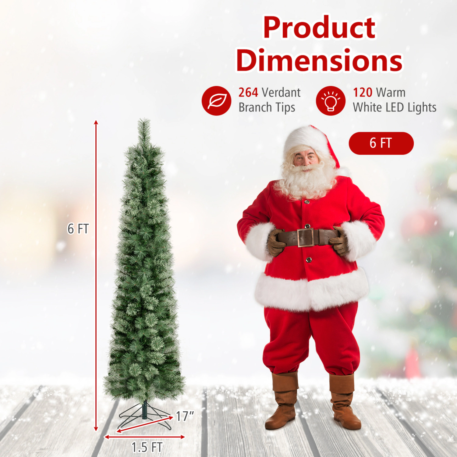 SlickBlue Skinny Artificial Christmas Tree with 8 Lighting Modes