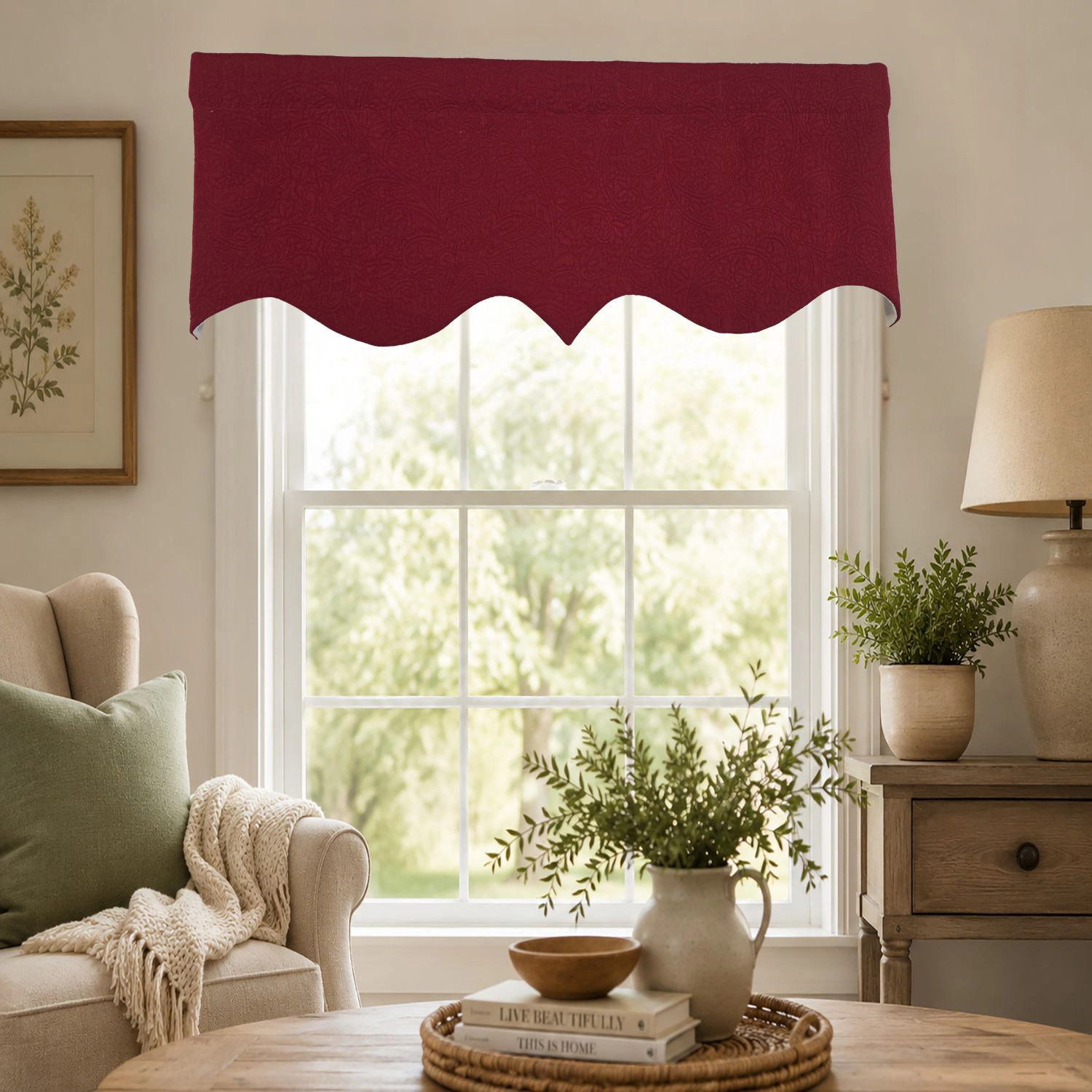 RLF Home 100% Cotton Quilted Matelassé Regal Lined Window Valance 50" x 17" Off White