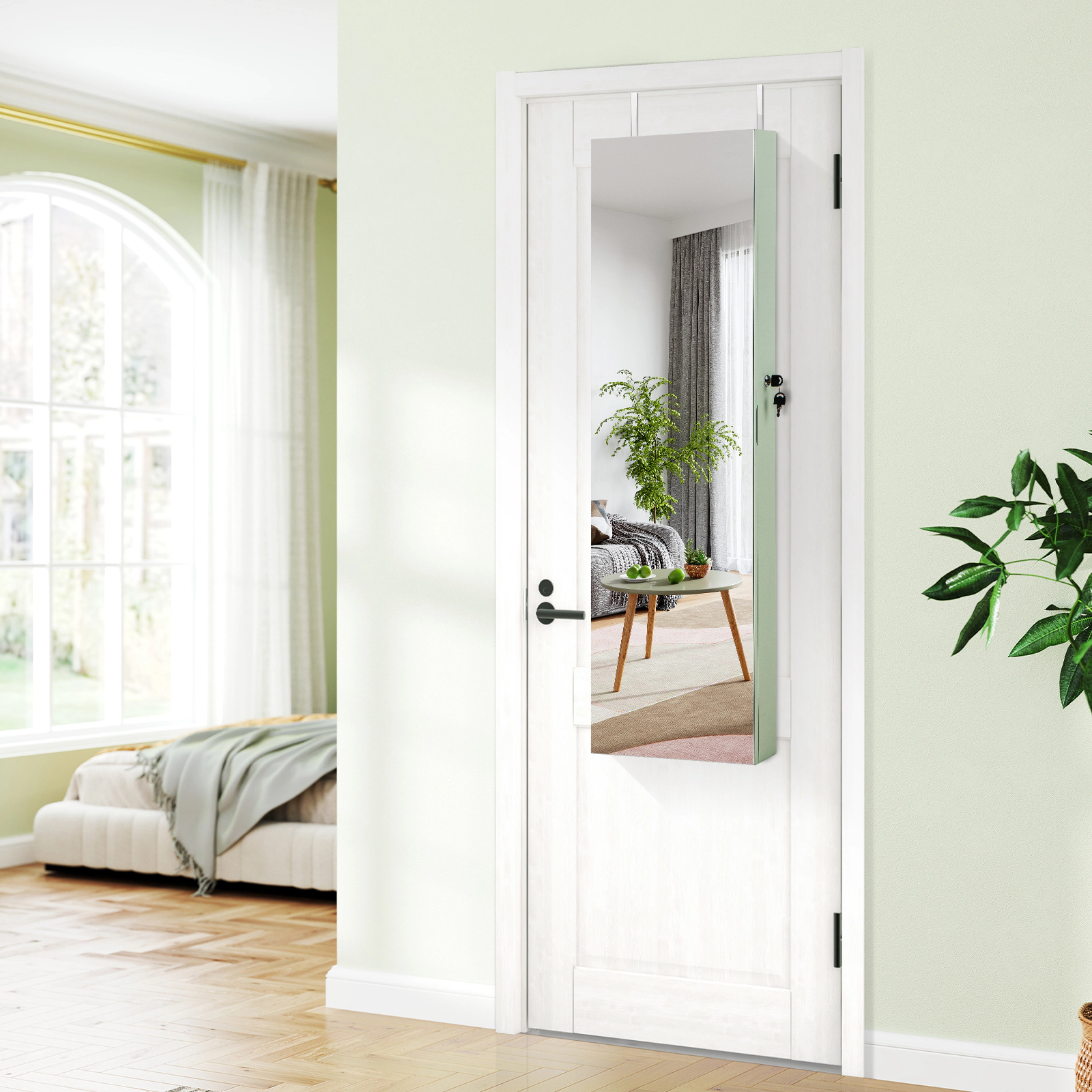 SUGIFT White Wall and Door Mounted Jewelry Armoire with LED Lights 6 Shelves 4-in D 54.5-in H