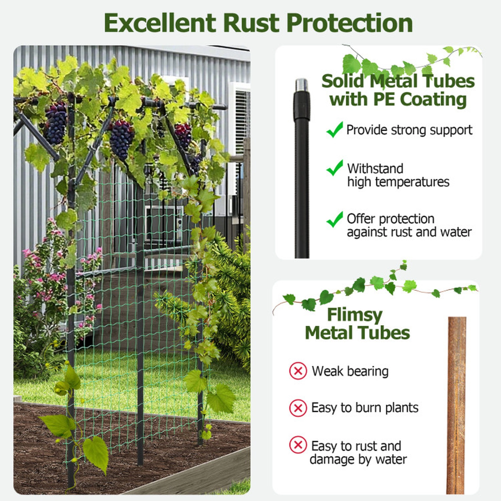 SUGIFT Large Garden Arch Trellis for Climbing Plants 79-in Tall Outdoor Grape Vine Support with Garden Netting Black