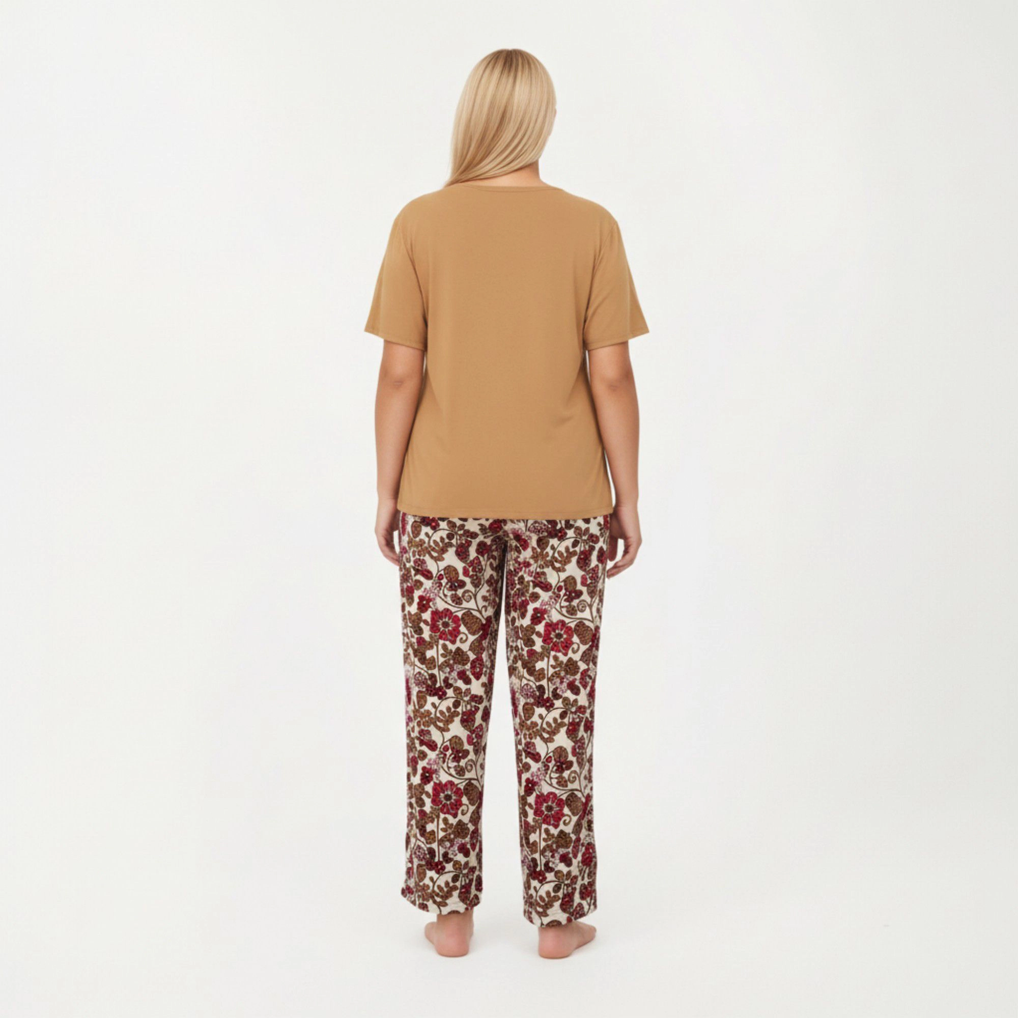 Anna-Kaci Women's 2-Piece Short Sleeve Knit Top and Printed Wide Leg Pajama Pants with Soft Stretch Fabric