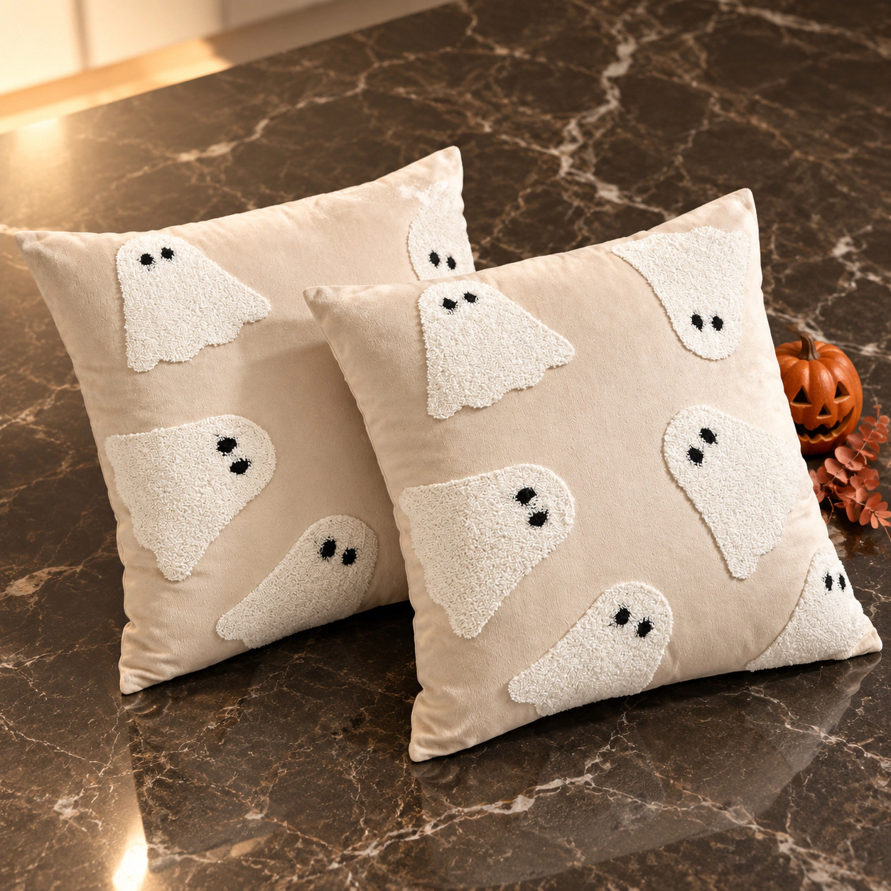 WZK Set of 2 Embroidery Ghost Indoor Outdoor Throw Pillow Covers