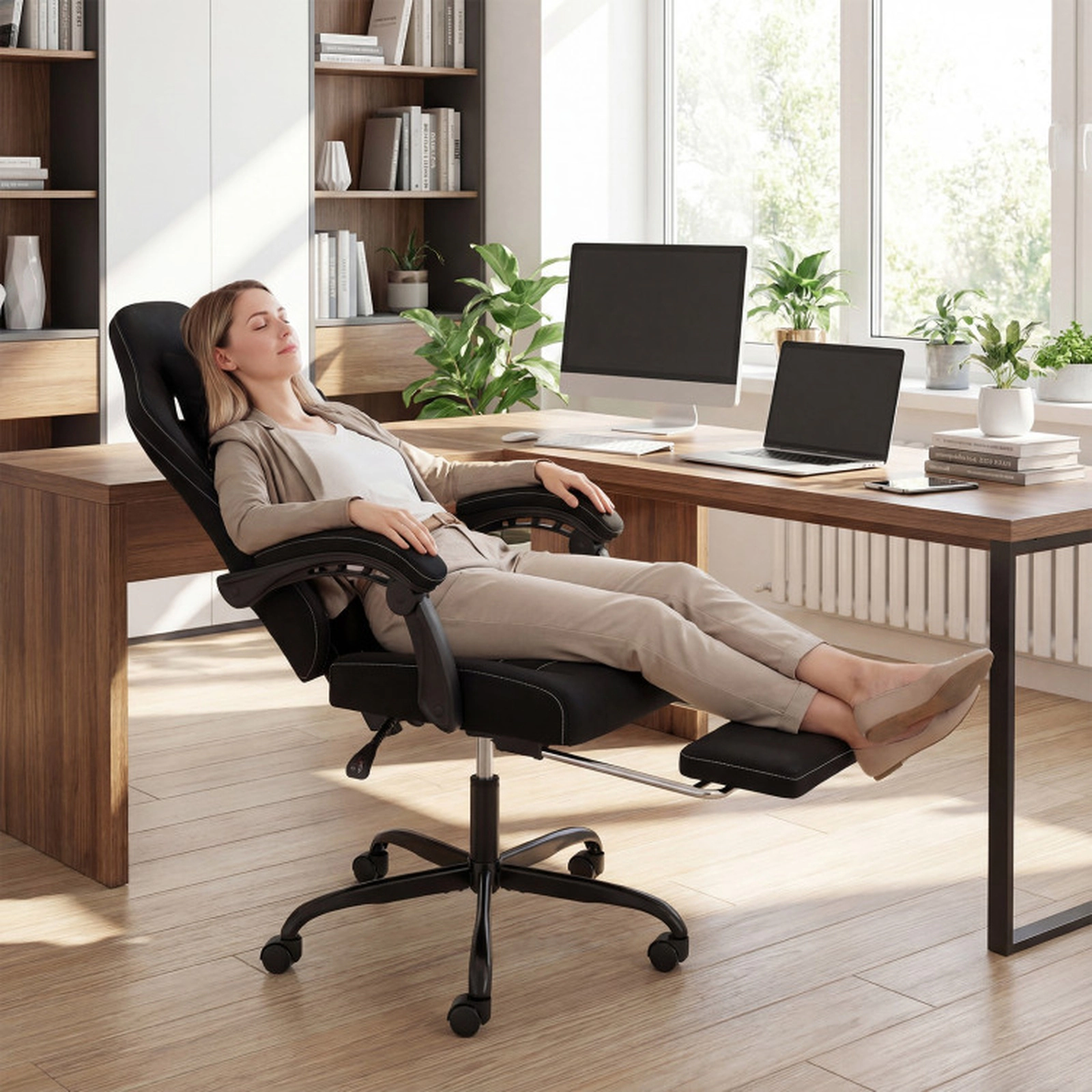 SUGIFT Black Ergonomic High-Back Gaming Chair with Footrest