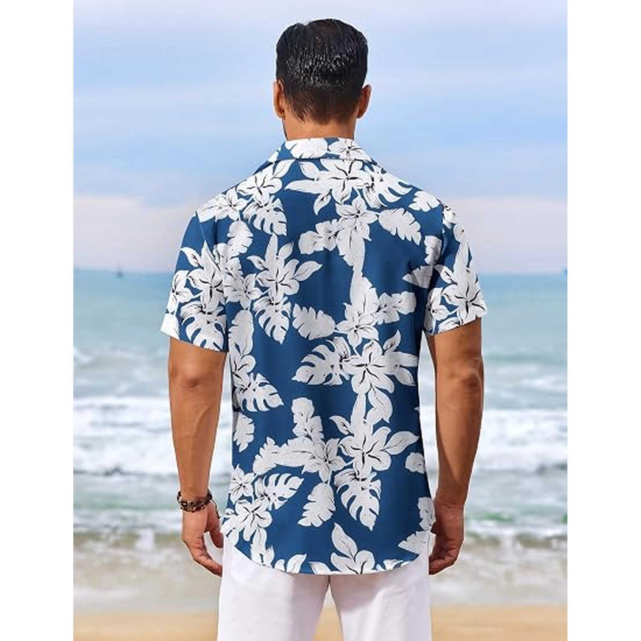 COOFANDY Mens Short Sleeve Hawaiian Shirt Palm Leaf Print Button Up Casual Tops