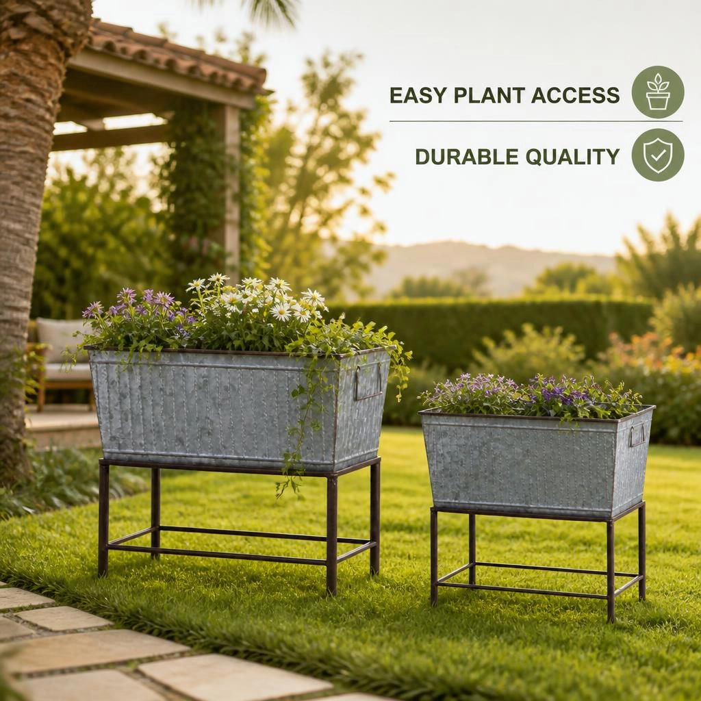 WOW PIONEER Sturdy Iron Planter Container for Flowers Herbs Vegetables Shrubs Patio Balcony Garden