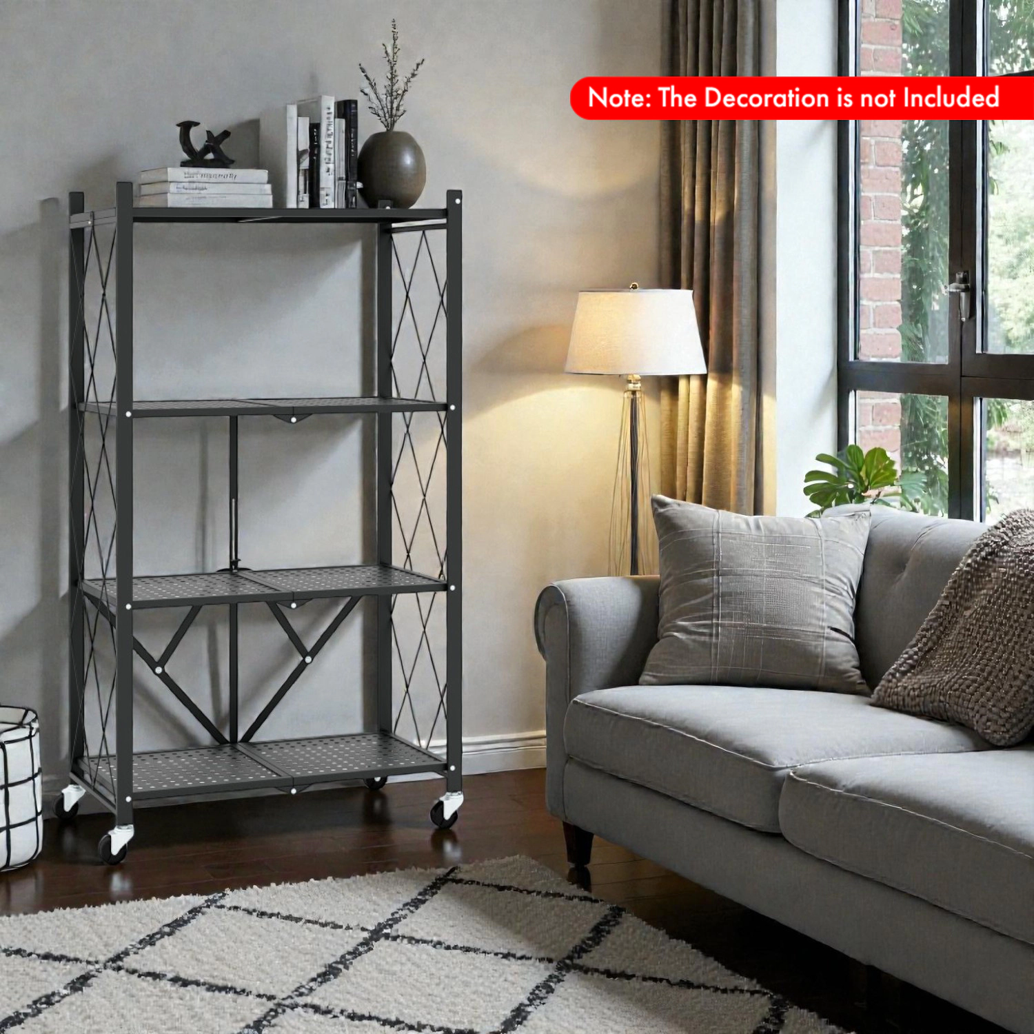 Hivvago Foldable 4-Tier Storage Rack with Locking Wheels
