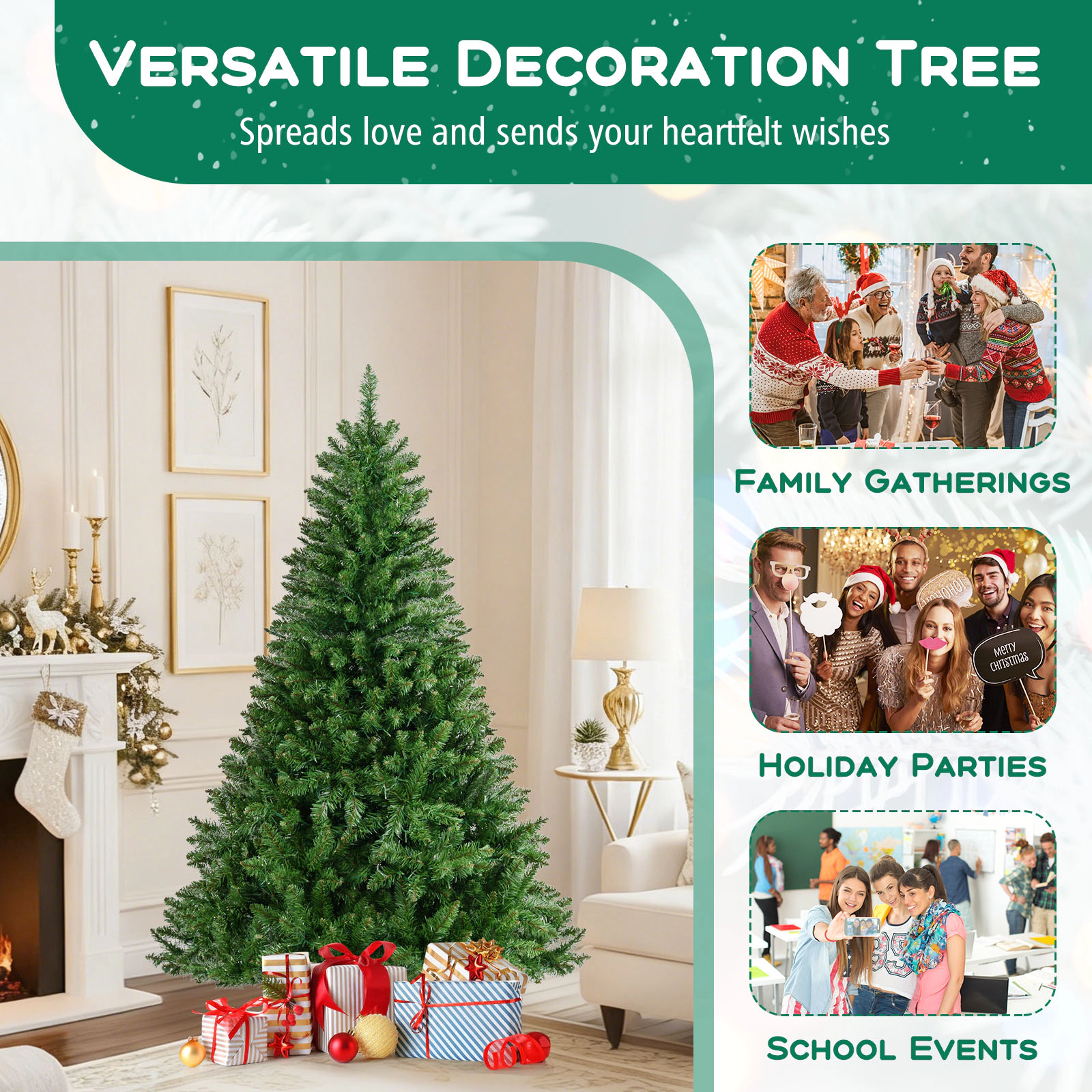 SUGIFT 6 ft Artificial Christmas Tree Pre-Lit Hinged Xmas Tree with 700 LED Lights and 7 Modes