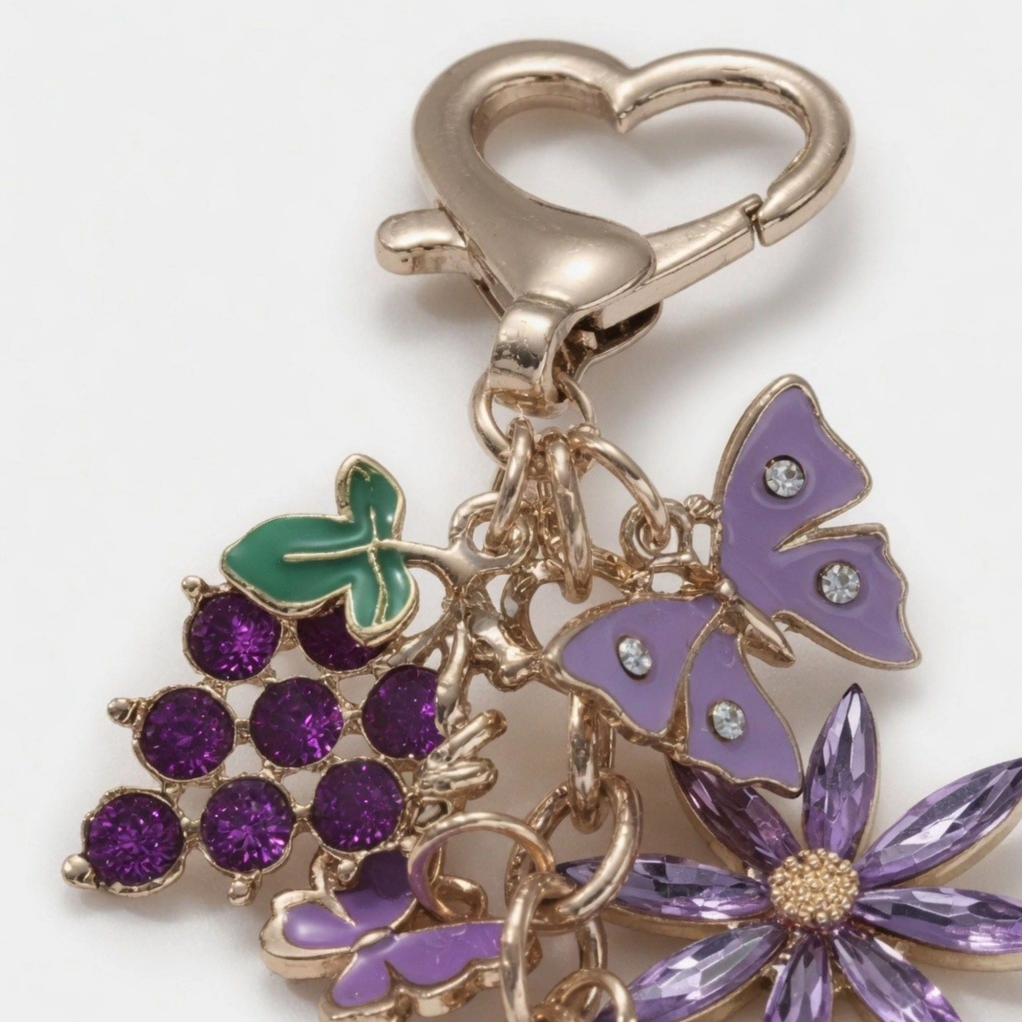 Alilang Women's Floral Charm Keychain with Heart Clip Pendant Multi Shape Metal Bag Charm Key Ring Accessory