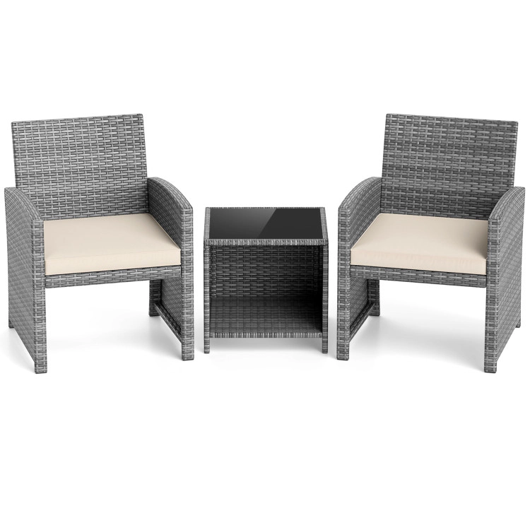 Hivvago 3 Pieces Patio Furniture Set With Tempered Glass Coffee Table And Soft Seat Cushions