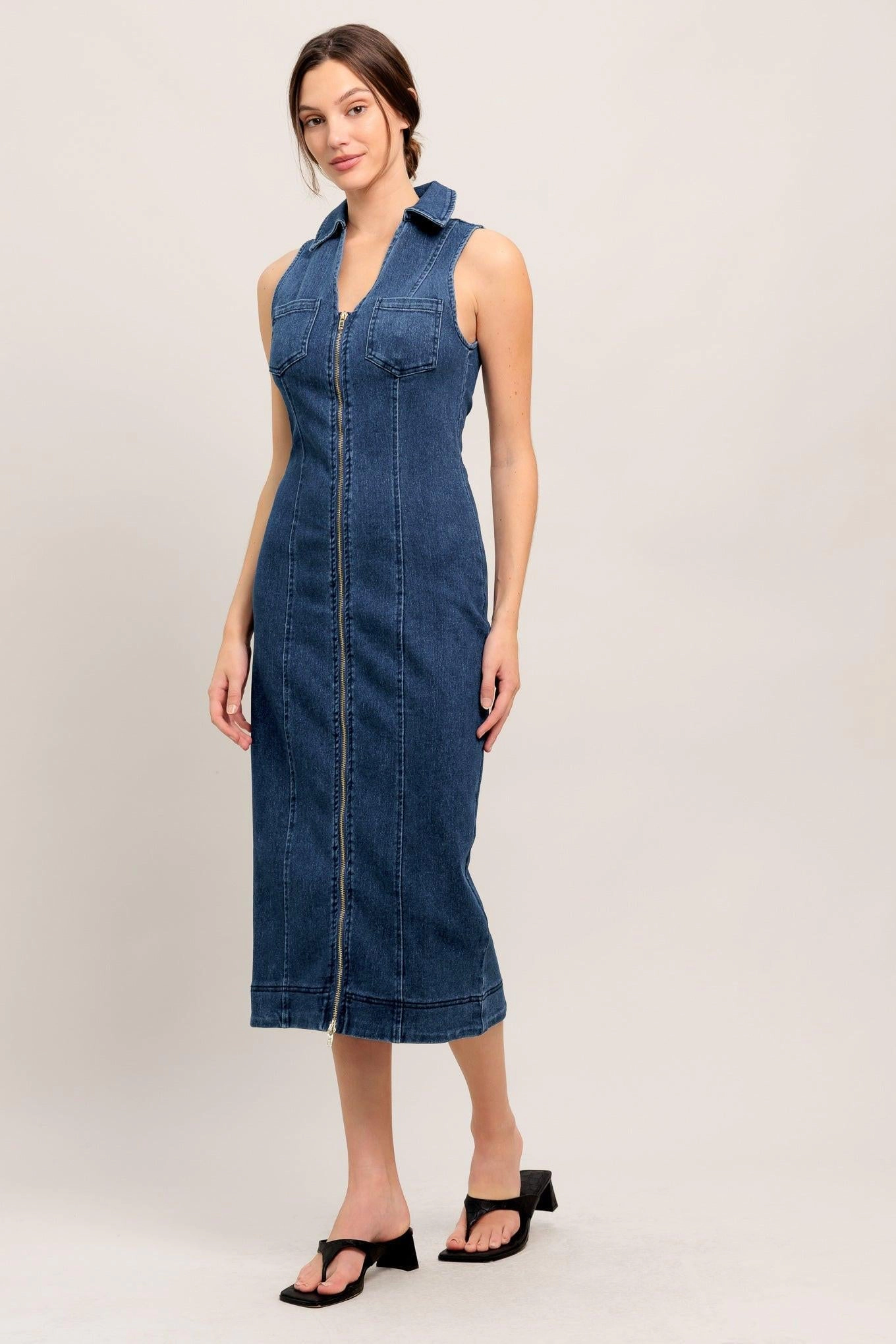 TRUEDAMES Women Everyday Edge Denim Midi Dress