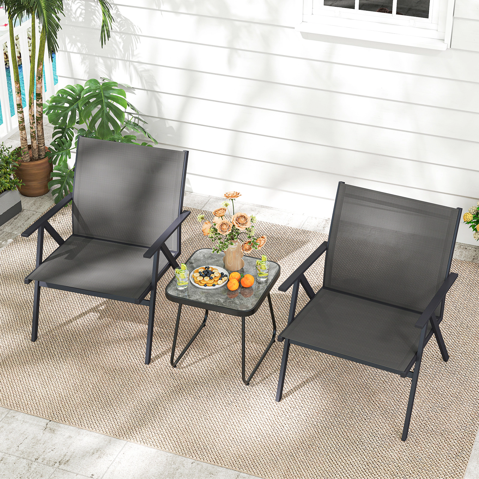 LJG Patio Chairs Set of 2 with Breathable Mesh Fabric and Metal Frame
