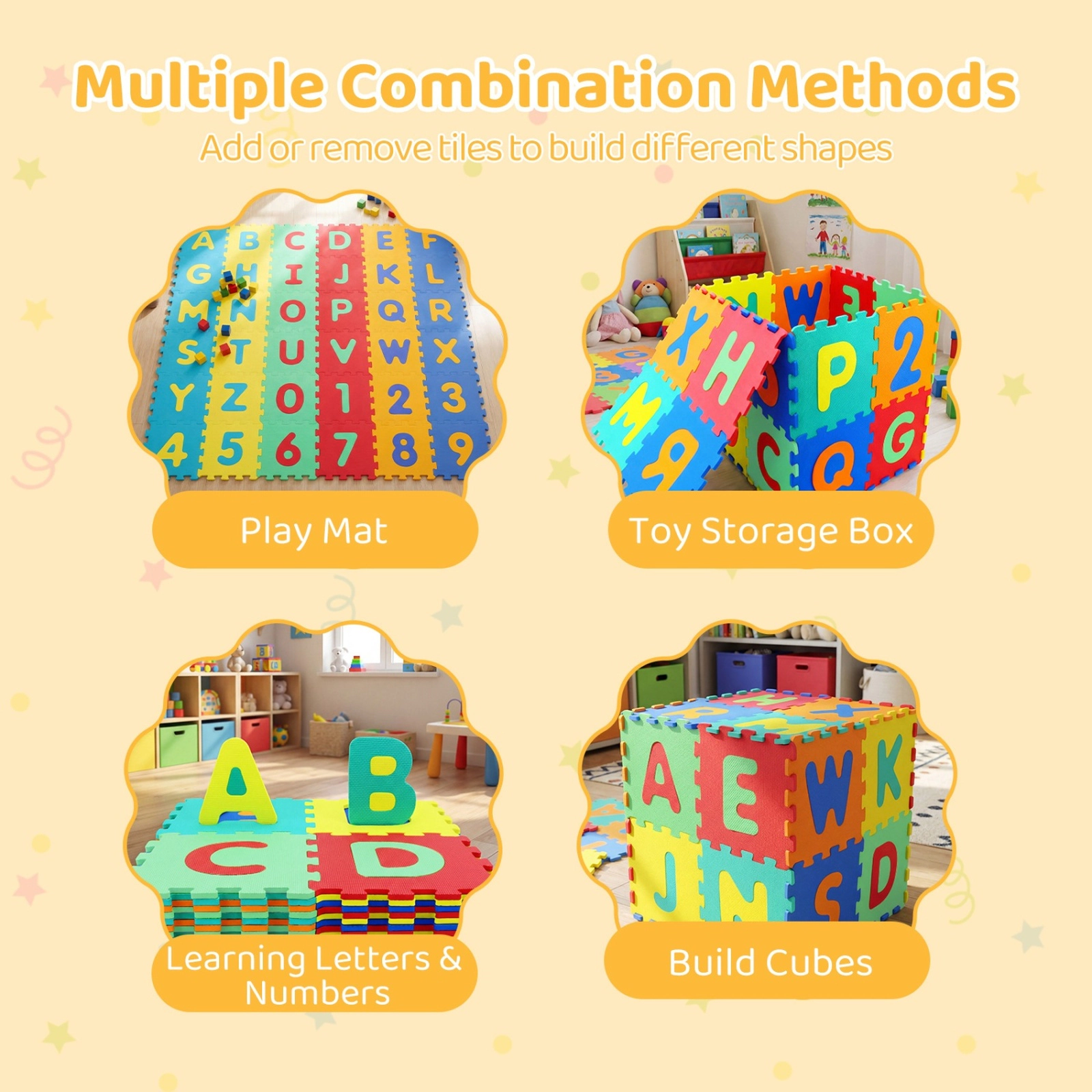 SUGIFT Kids Multicolor 36-Piece Interlocking Foam Puzzle Play Mat with Letters and Numbers 71.5-in W 71.5-in D