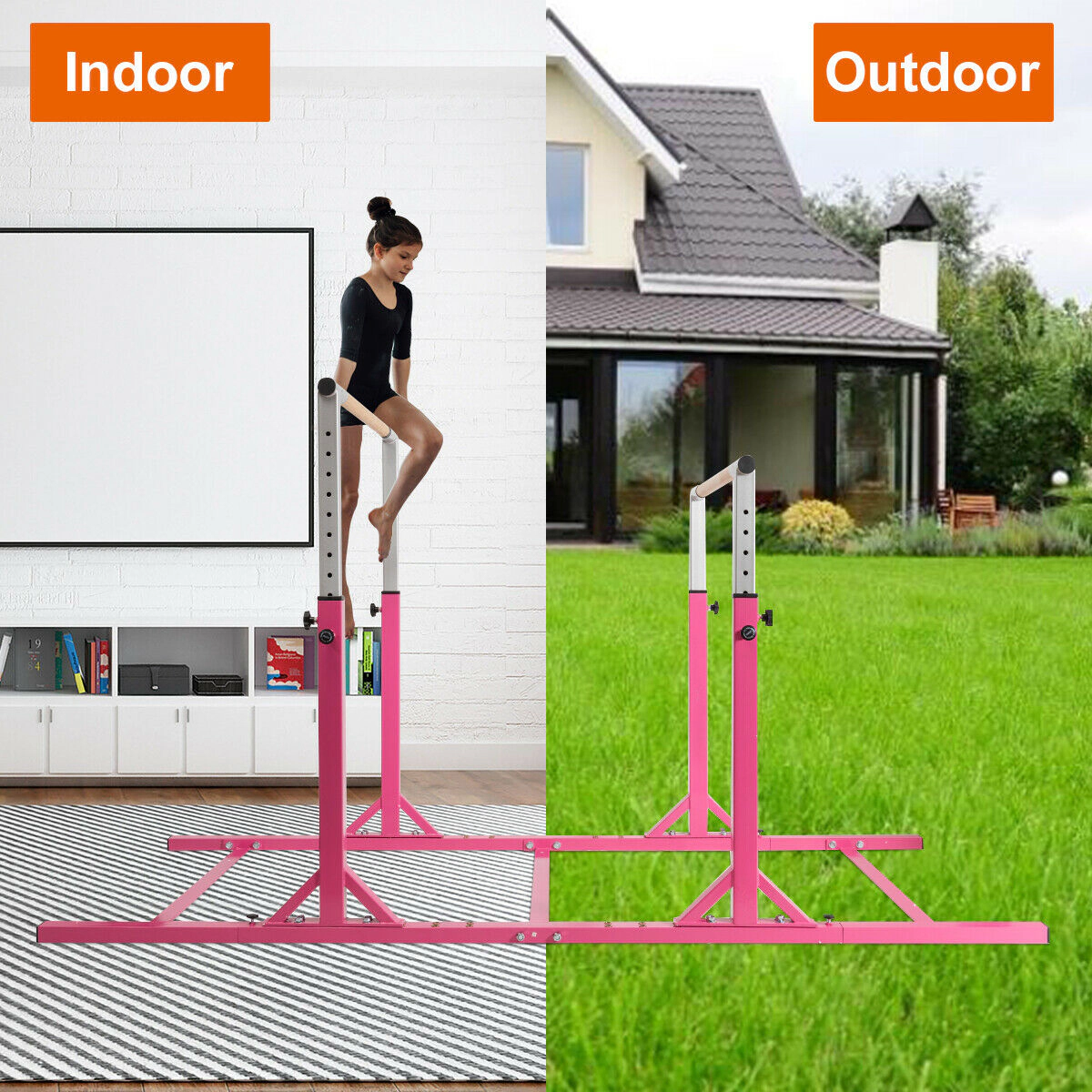 SUGIFT 220-lb Capacity 11-Level 38-in to 55-in Height Adjustable Kids Gymnastics Bamboo Parallel Bars