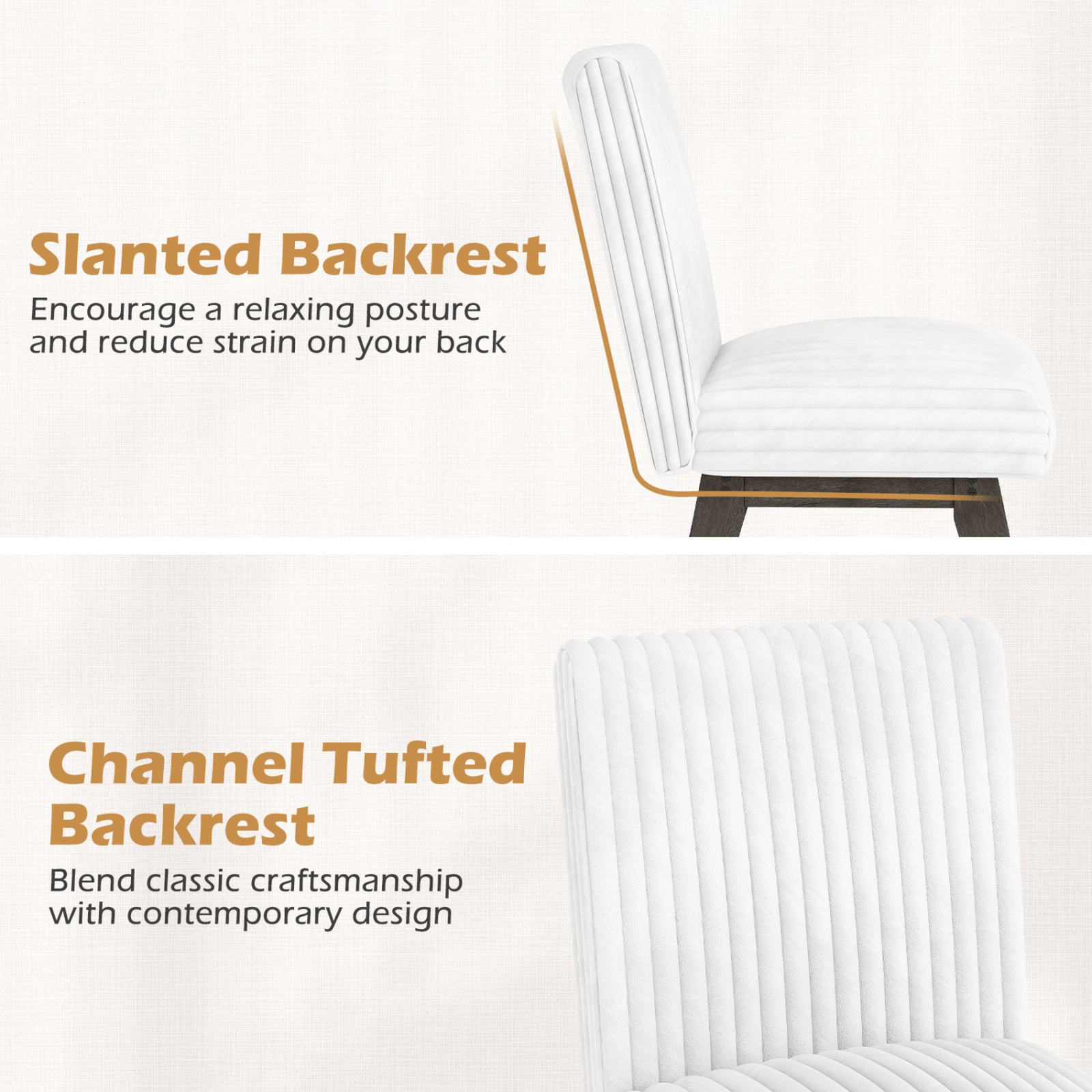 SUGIFT Set of 2 Upholstered Dining Chairs with Channel Tufted Back and Solid Rubber Wood Legs for Kitchen