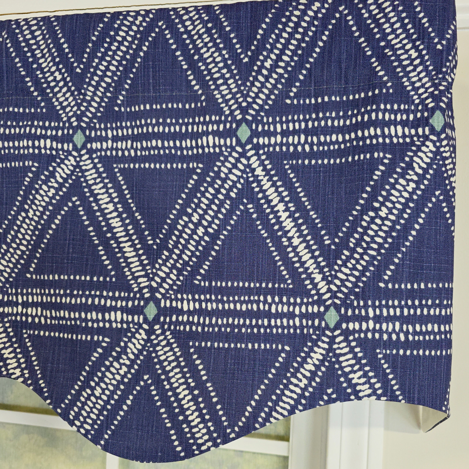 RLF Home 100% Cotton Zircon Regal With Poly/Cotton Ivory lining Rod Pocket Valance 50" x 16" Navy