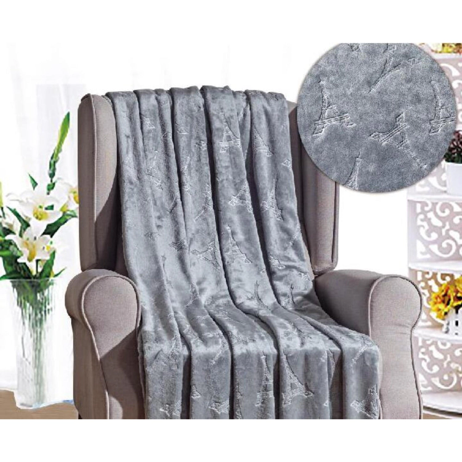 Eiffel Tower Premium Microplush Super Soft Embossed Pattern All Season 50" x 60" Throw Blanket