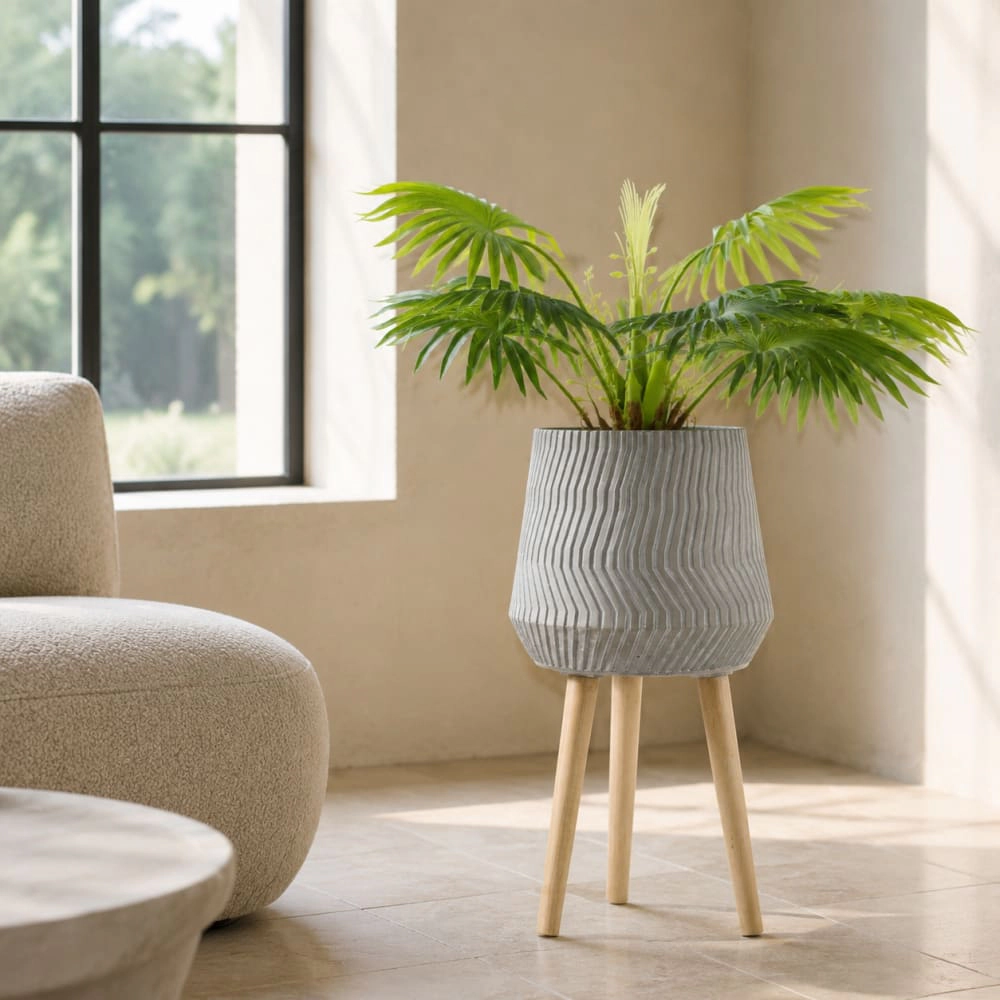 WOW PIONEER Tall Cement Planter with Wood Base