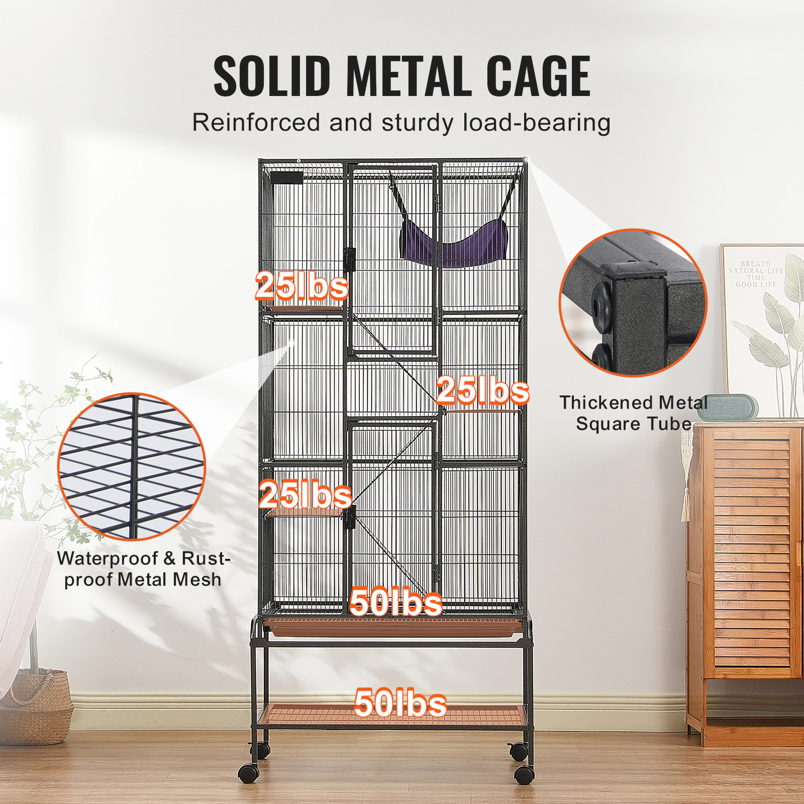 HONGGE Rolling Metal Ferret Cage Large Cage Small Animal Cage with Ramps & Tray Easy to Set up for Pet Rats Hamster