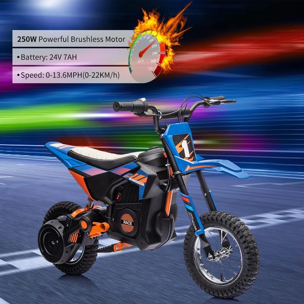 24V Electric Dirt Bike for Kids 8+, 250W Off-Road Motorcycle 13.6MPH w/Twist Throttle, Metal Suspension, Air Tires
