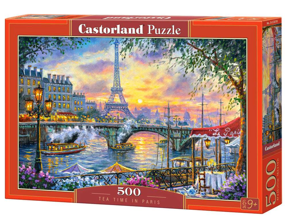 CASTORLAND 500 Piece Jigsaw Puzzle, Tea Time in Paris, France, Colorful Eiffel Tower and Café Puzzle,  Art., B-53018