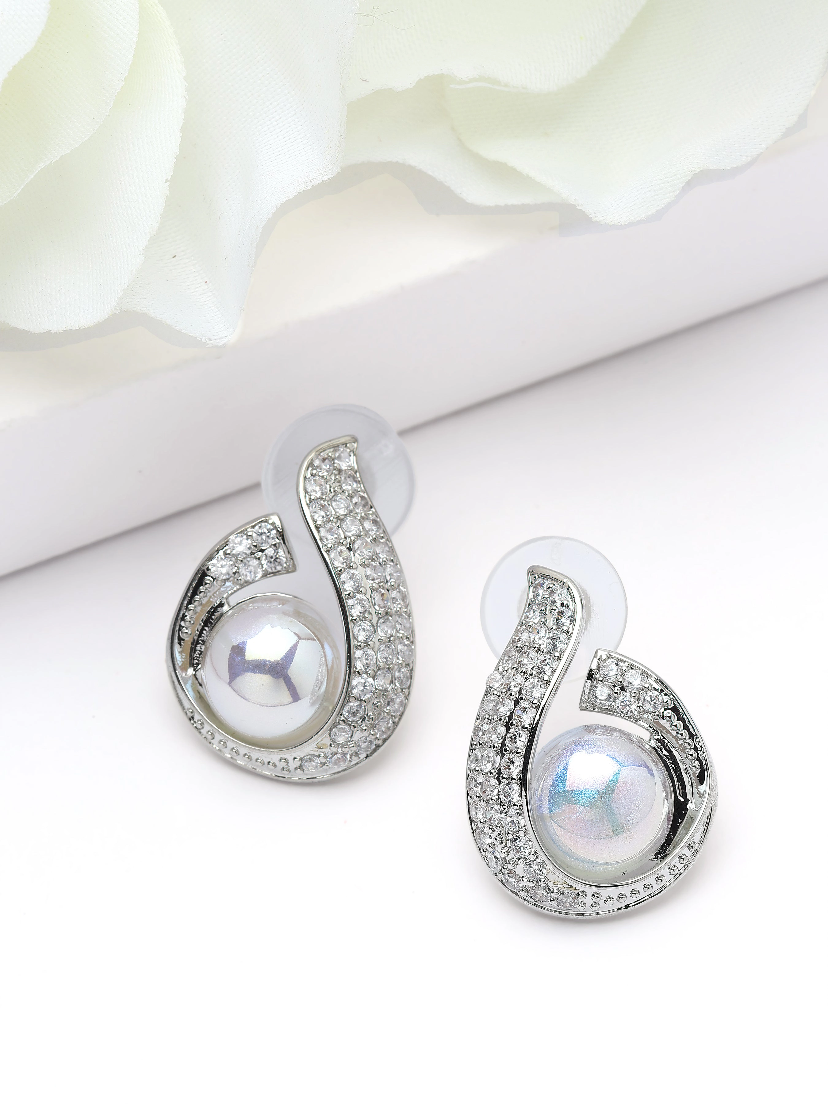 AGP PARIS Womens Swirl Opalescent Stone Stud Earrings