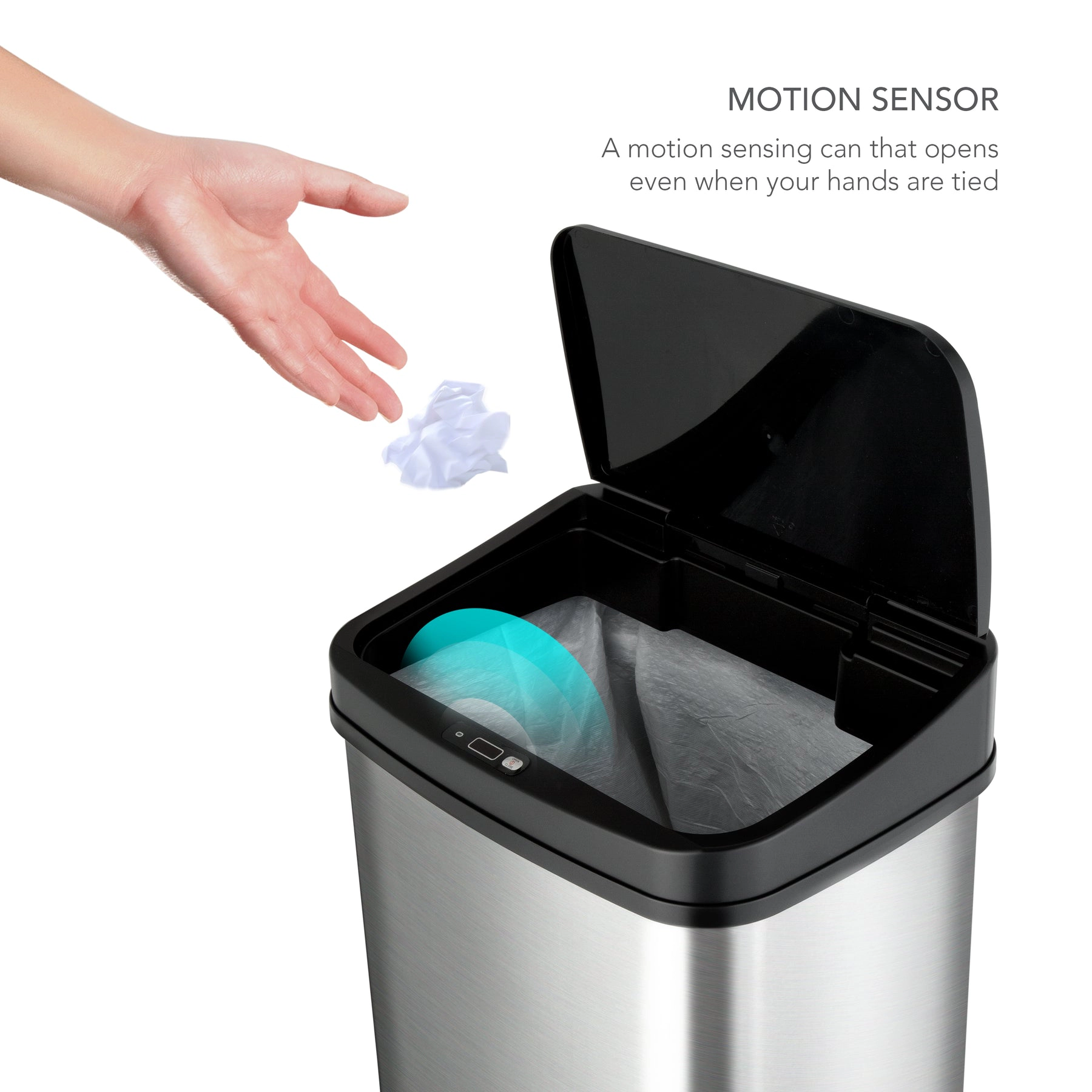 Ninestars Rectangular 13.2-Gallon Stainless Steel Motion Sensor Trash Can
