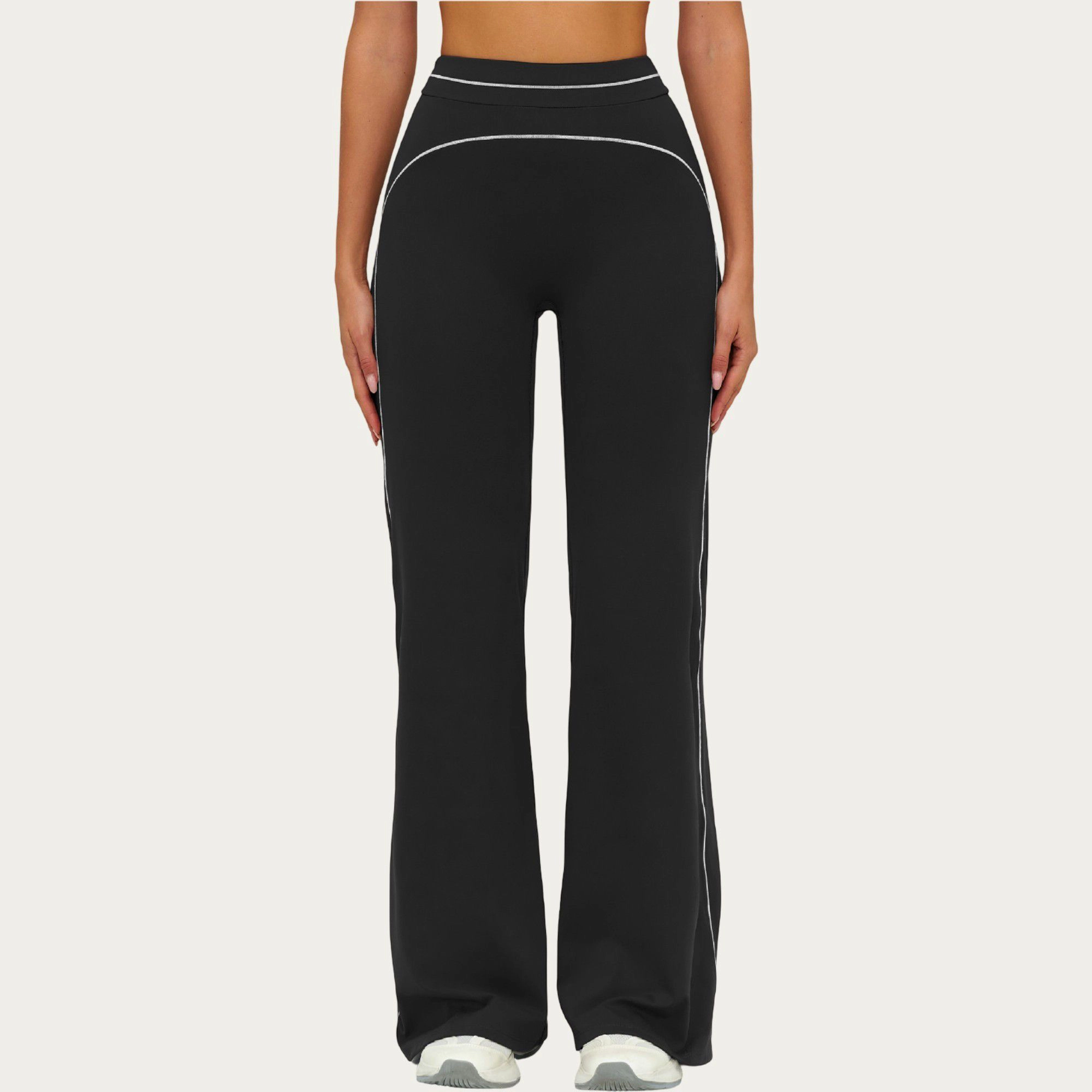 Anna-Kaci Active Women's High Waist Flare Leg Pants with Sculpting Fit and Contrast Seam Detailing