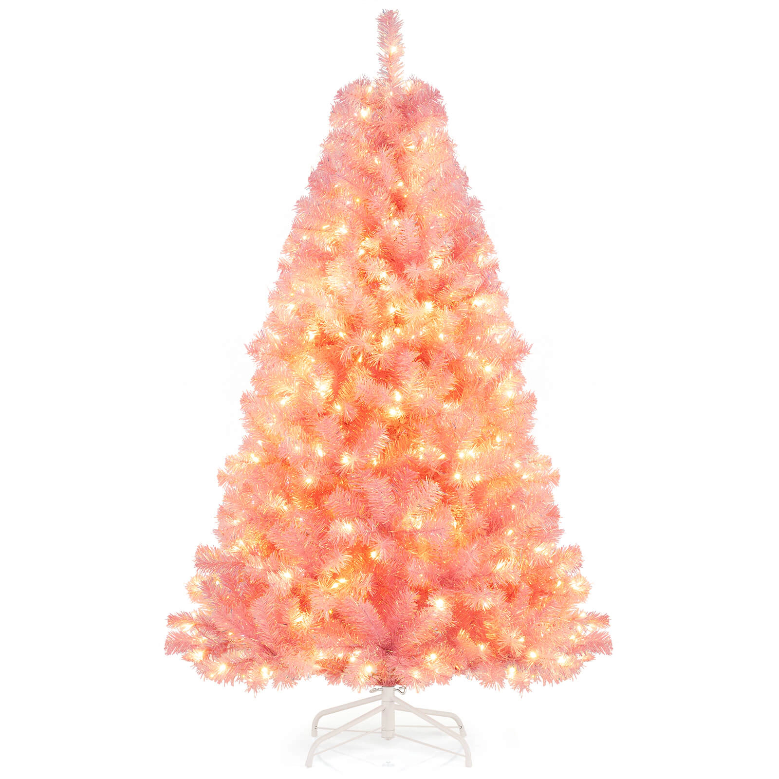 SUGIFT 6-ft Pink Pre-Lit Tinsel Artificial Christmas Tree with Reflective Foil Tips and 8 Lighting Modes