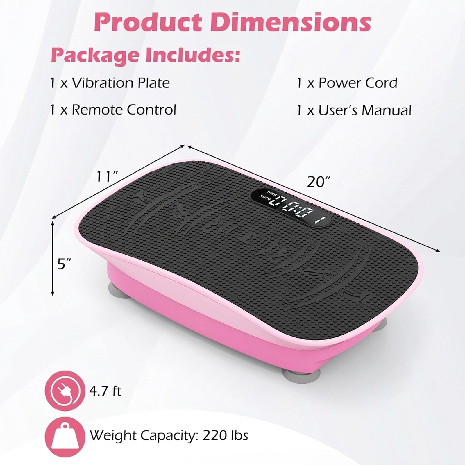 SUGIFT Whole Body Vibration Plate Exercise Machine 10 Intensity Levels Remote 220-lb Capacity 20 x 11 x 5-in Pink