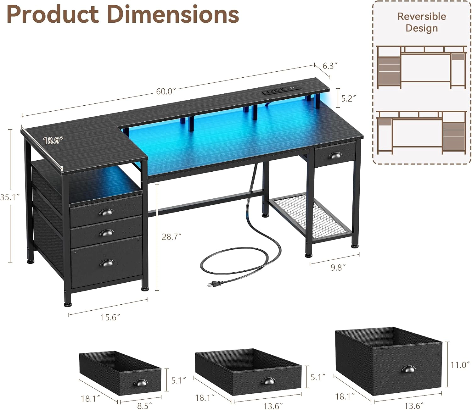 WZK Black Computer Desk for Bedroom