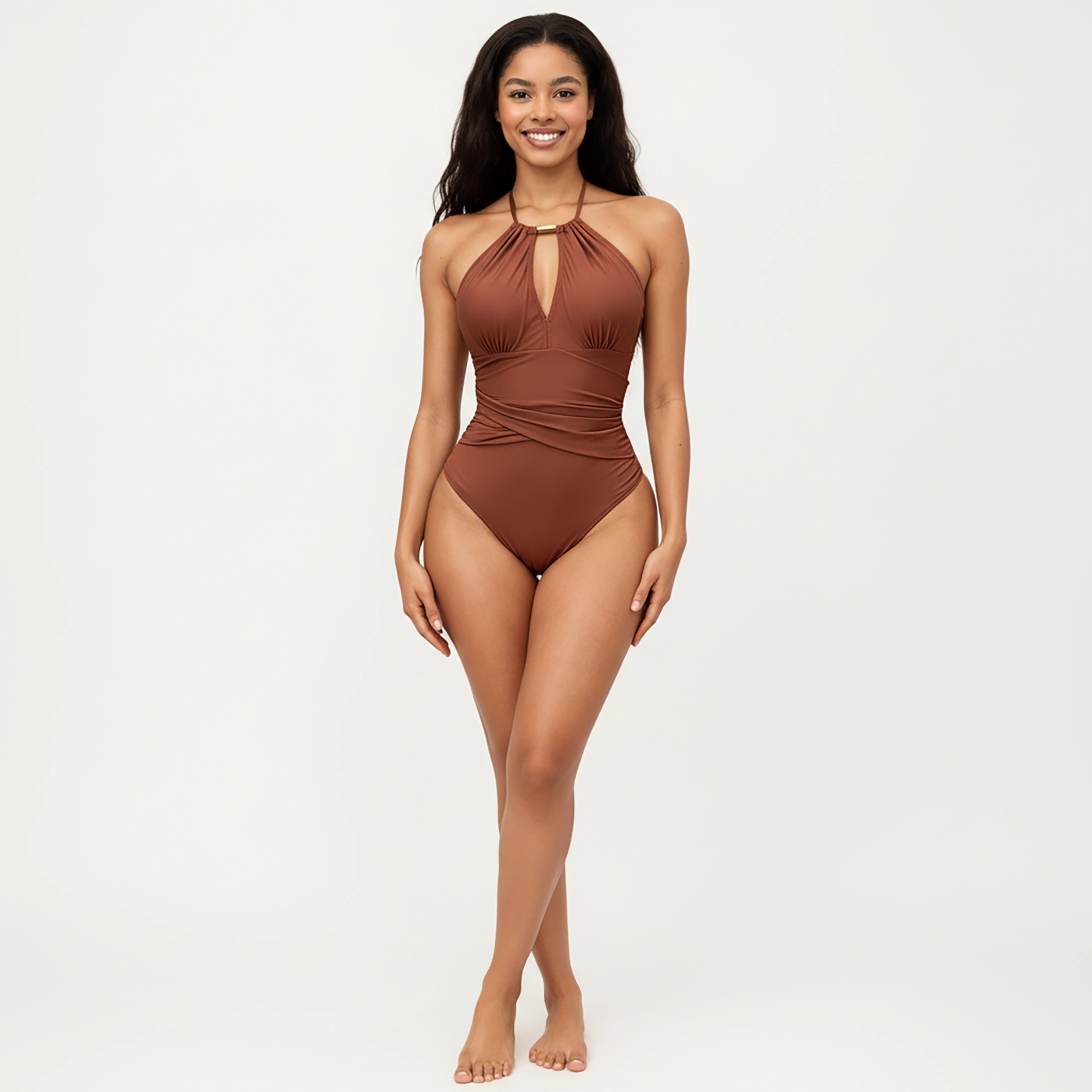 Anna-Kaci Women One-Piece Halter Swimsuit - Keyhole Neckline, Twist-Waist Shaping