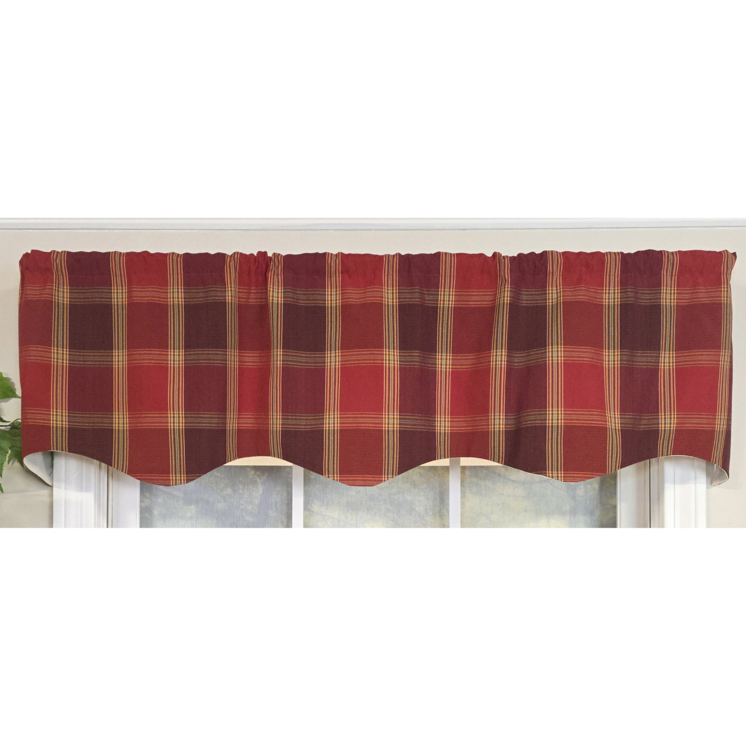 RLF Home 100% PolyesterDuncaster Shapped Valanc Fully lined Rod Pocket Valance 50" x 13"  Burgundy