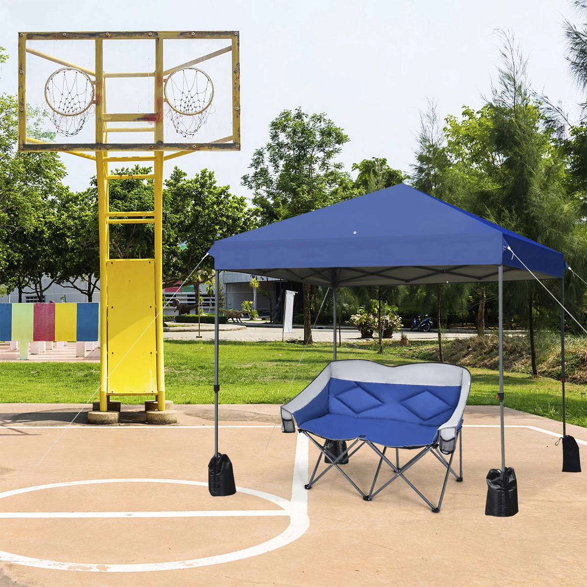 SUGIFT Blue 8-ft by 8-ft 3-Position Steel Frame Pop Up Canopy Tent with Drain Hole and Wheeled Bag