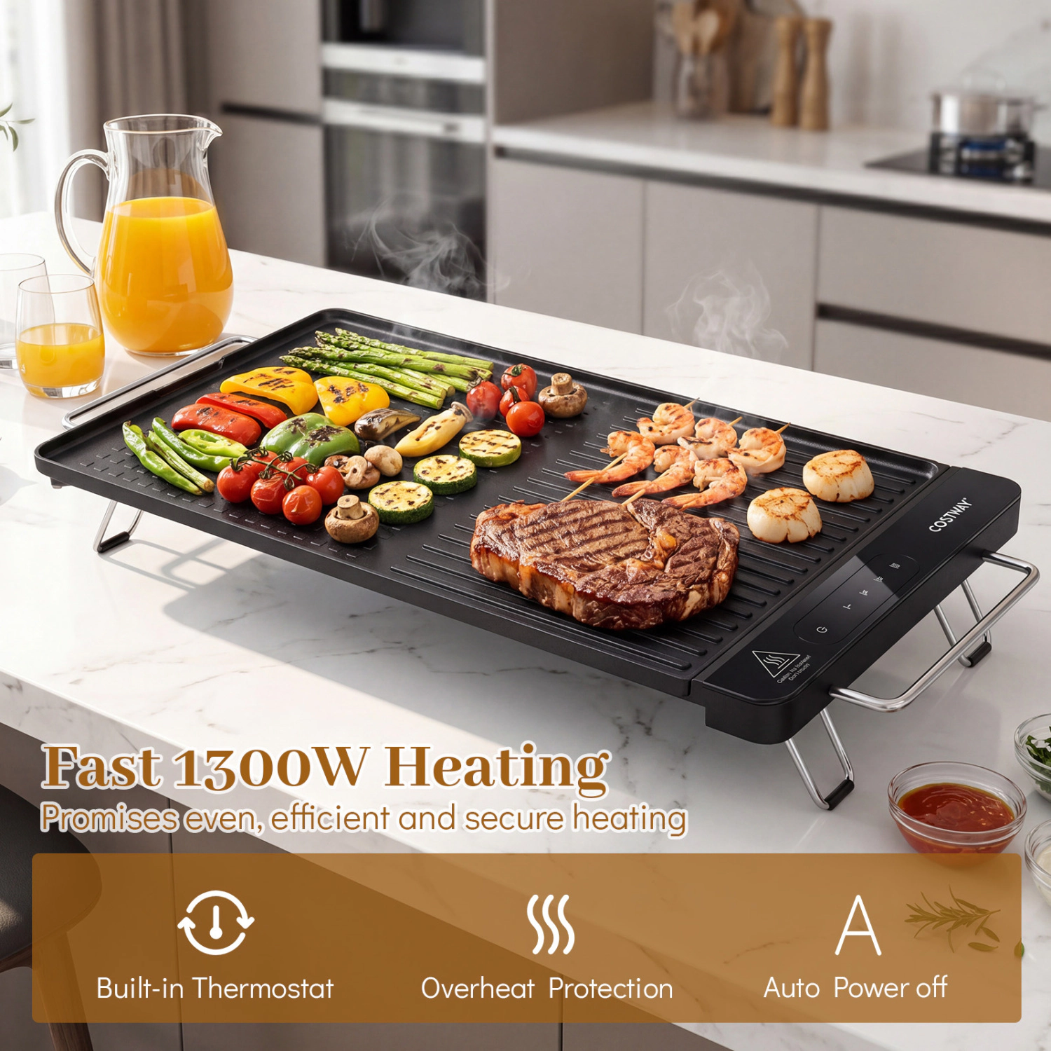 LJG 1300W Indoor Electric Grill with Removable Touch Panel