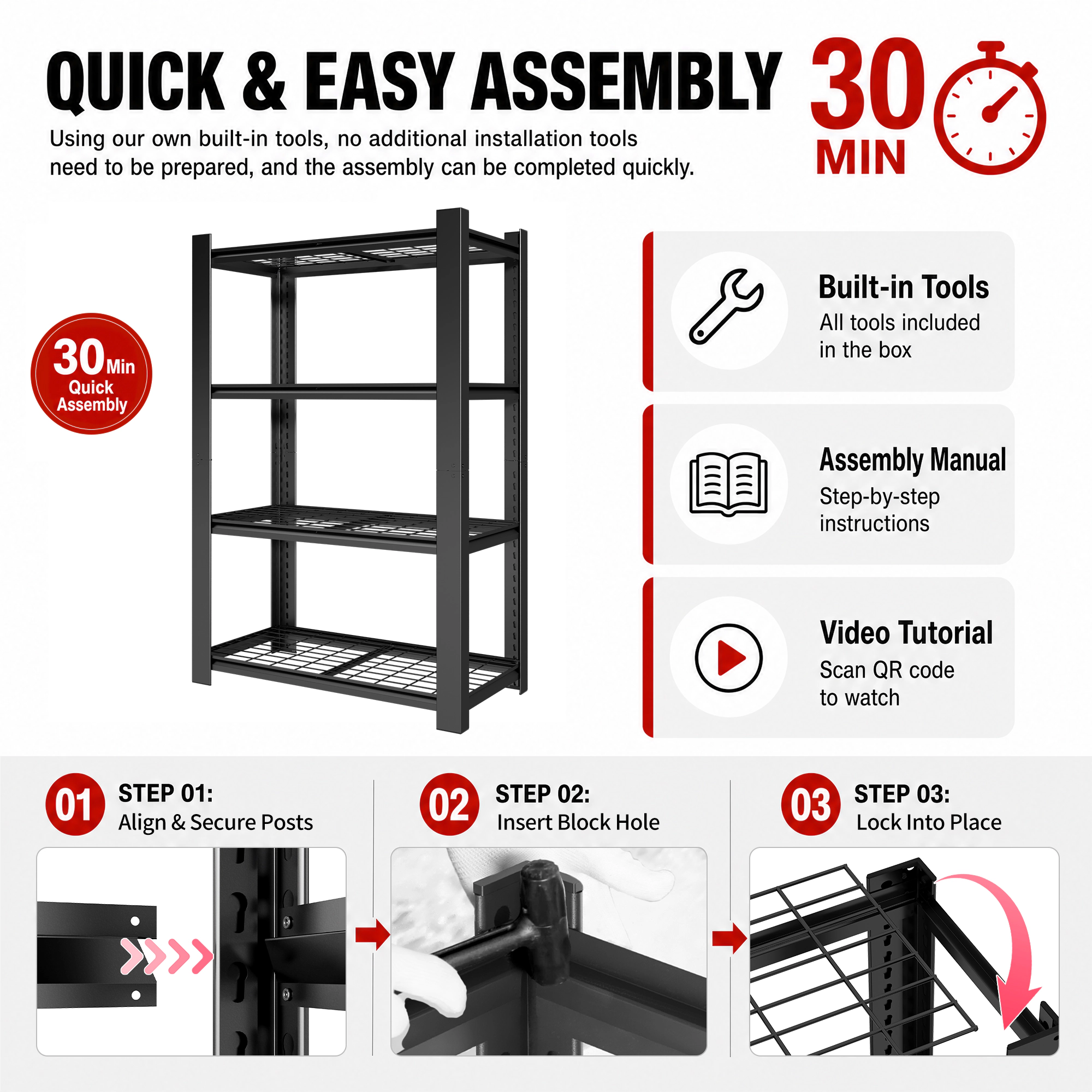 Flynama 4-Tier Metal Mesh Storage Rack, 40x20x60in, 2240lbs Adjustable Heavy Duty Shelf Organizer for Pantry, Garage