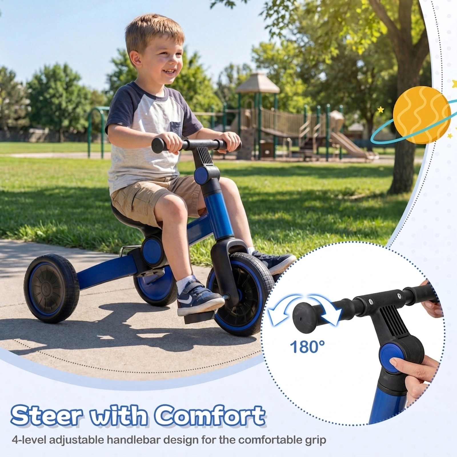 Toddler Bike 5-in-1 Convertible Trike to Balance Detachable Pedals Anti-Slip Grips 8.5-lb Folding Frame Ages 2-4 Blue