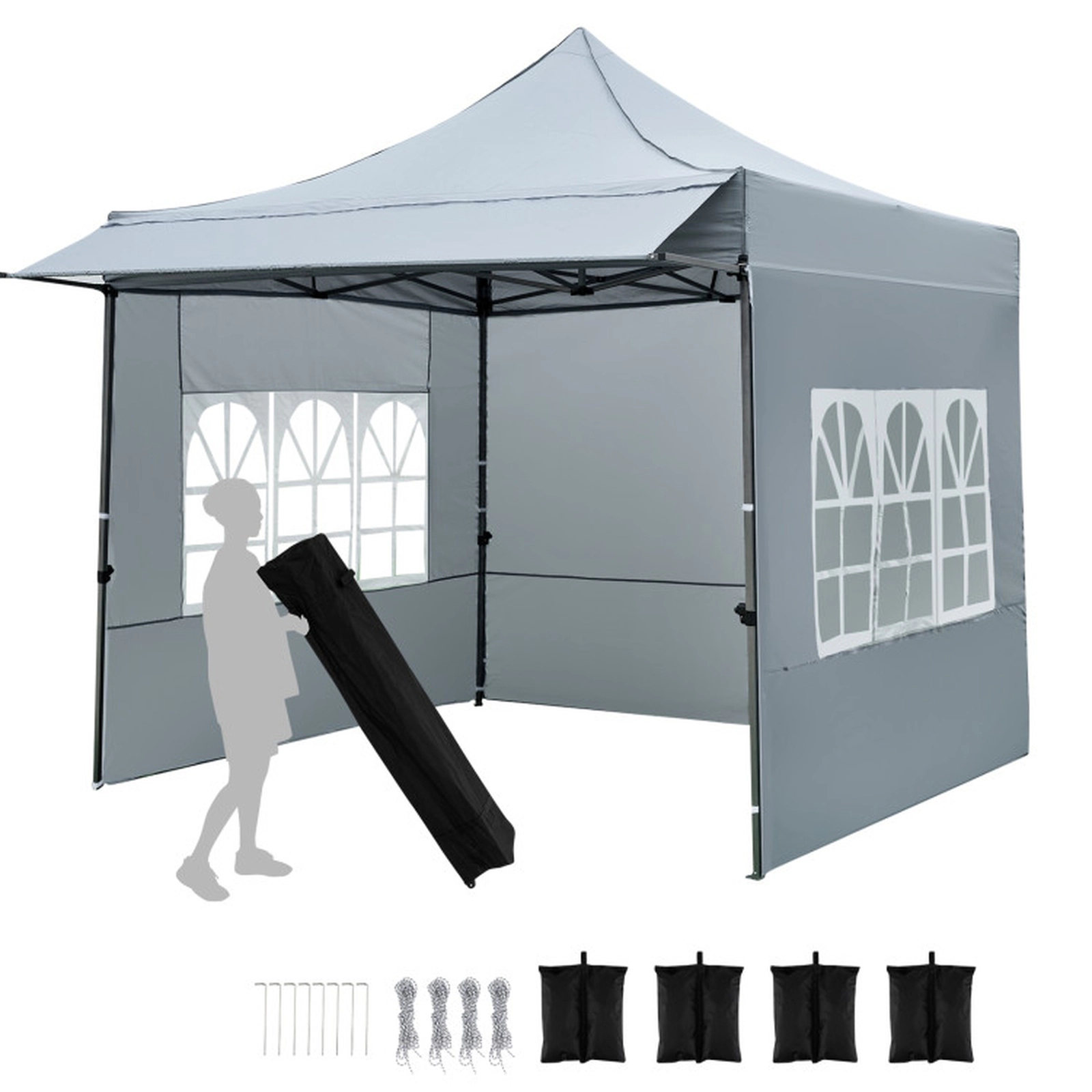 SUGIFT Gray 10-ft by 10-ft 420D Oxford Pop Up Canopy Tent with 3 Sidewalls Awning and Wheeled Bag