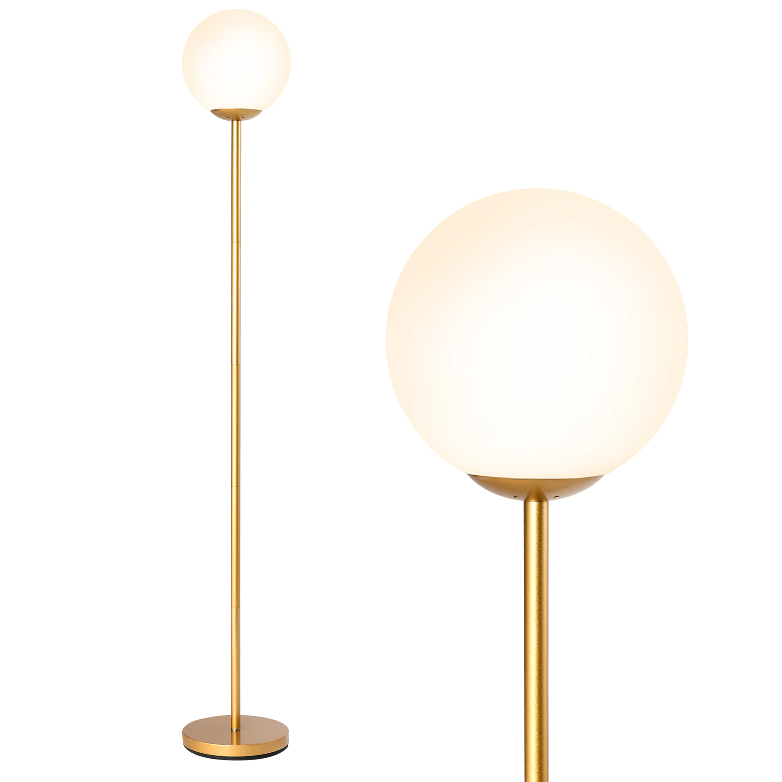 Slickblue Gold Standing Floor Lamp 65in Slim Steel Frame Glass Shade Reading Corner Light