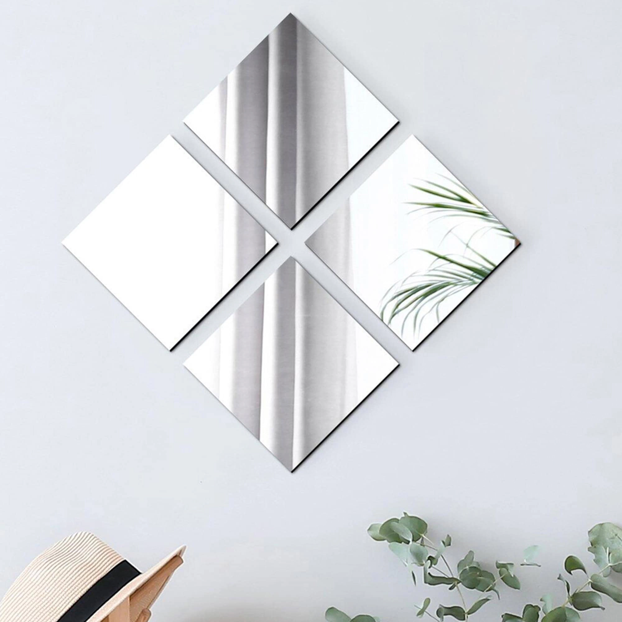 Evideco French Home Goods Set of 4 Frameless 7.12 in Square Self-Adhesive Glass Mirrors, Silver