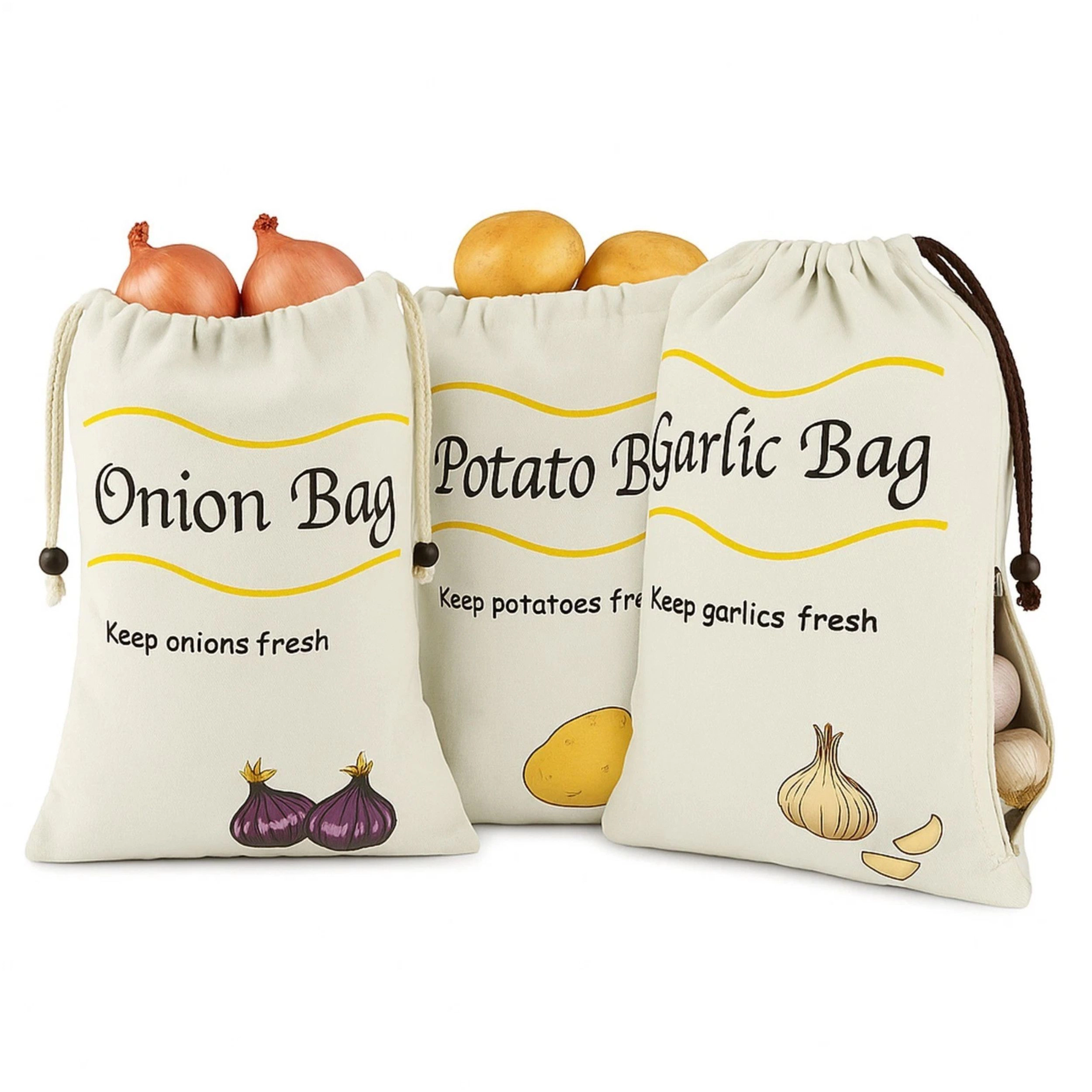 Home Collection Pack of 3 Reusable Onion Potato Garlic Storage Bags
