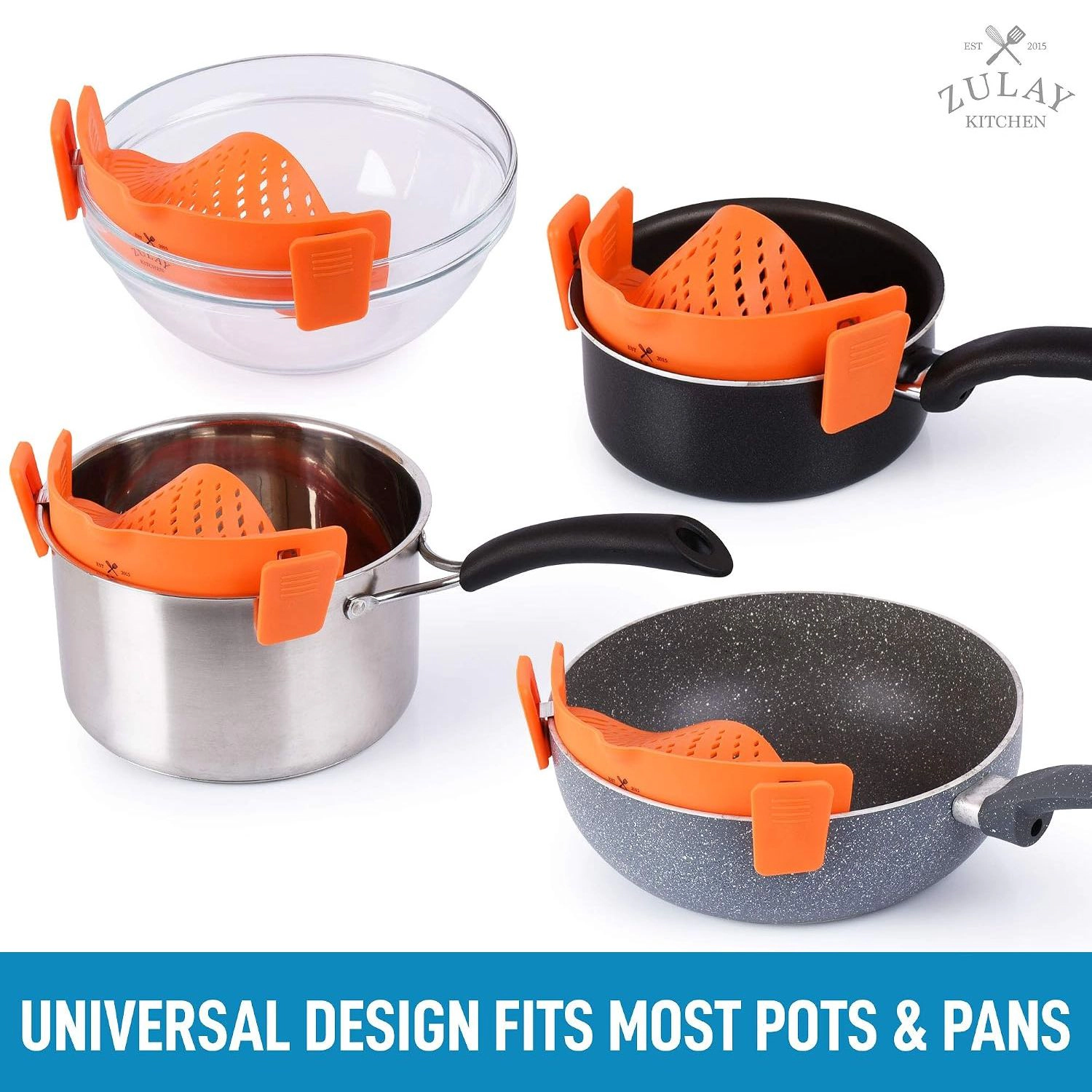 Zulay Kitchen Silicone Pot Strainer - Adjustable Snap On Strainer For Most Pans & Pots