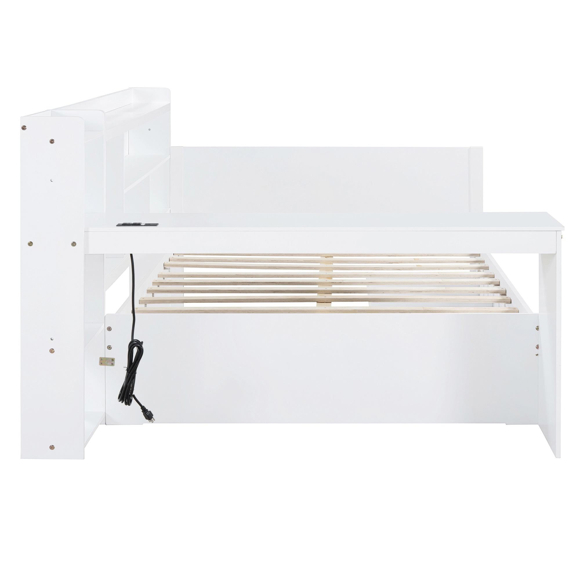 Flynama Full Wooden Daybed with 3 Drawers, USB Ports & Desk, White