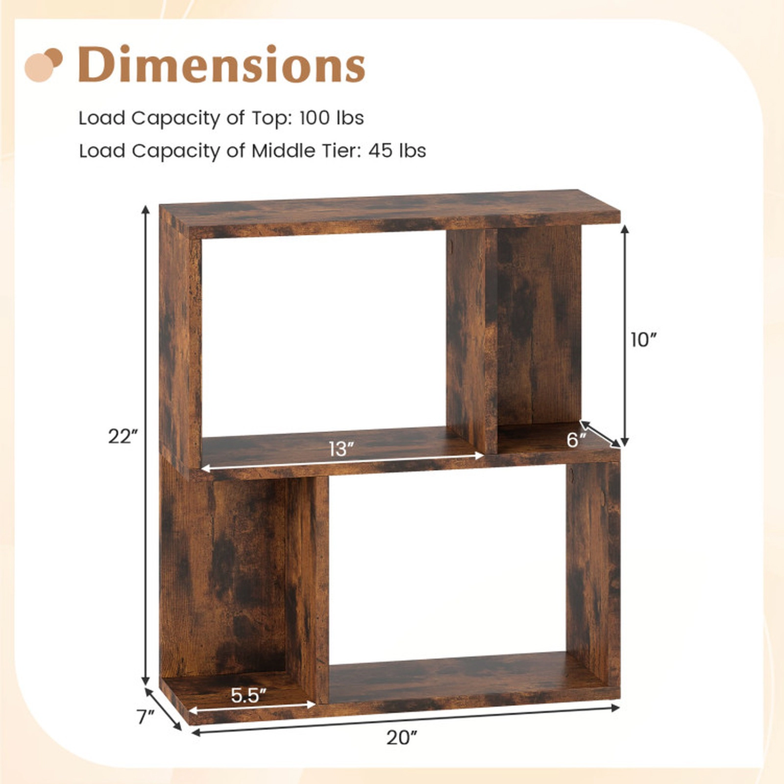 SUGIFT 3-Tier Rustic Brown 22-in Narrow Bookshelf Side Table 7-in Deep with 100-lb Top for Small Spaces