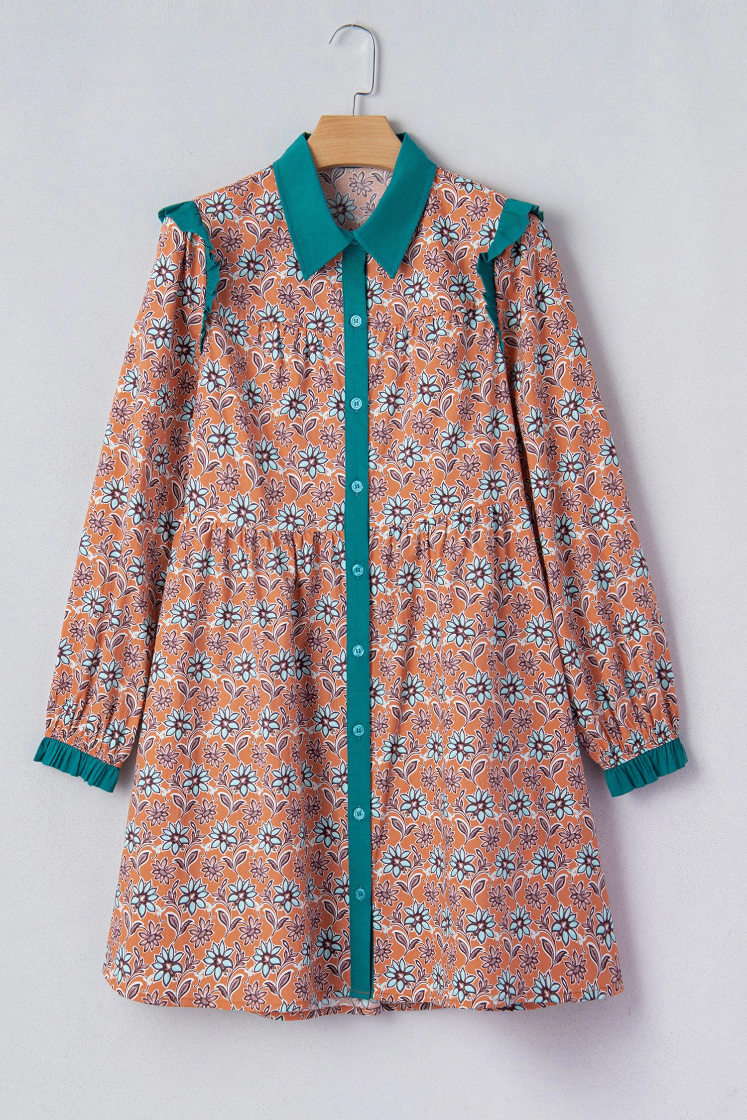 Threaded Pear Women's Alia Floral Contrast Collared Shirt