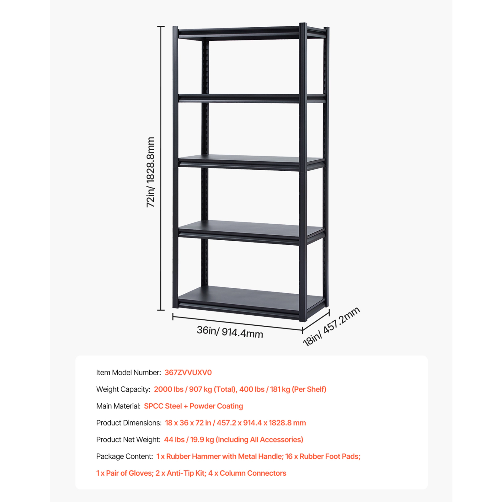 Flynama 5-Tier 18 x 36 x 72 Inches Storage Shelves Garage Storage Shelving