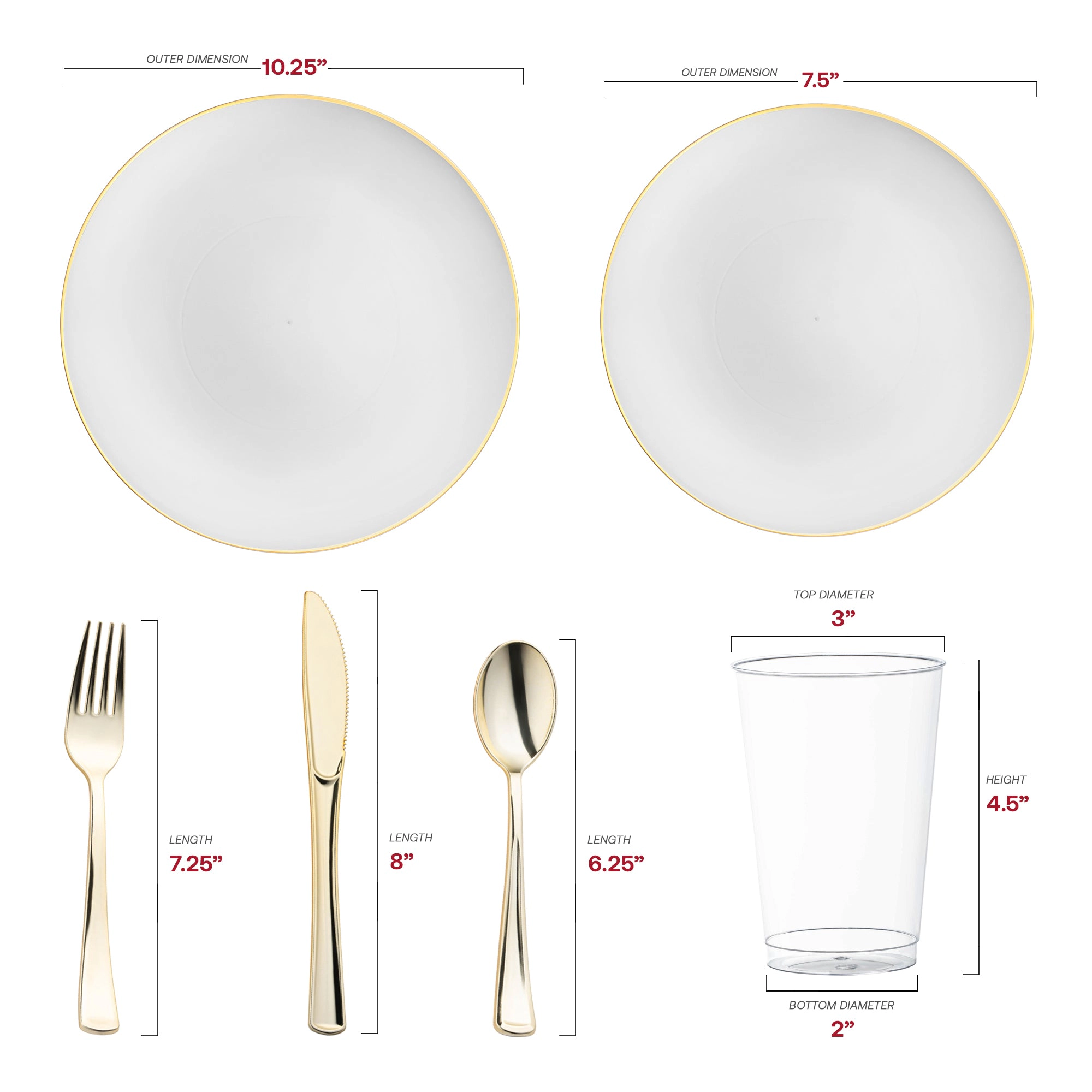 Smarty Had A Party White with Gold Rim Organic Round Disposable Plastic Wedding Value Set