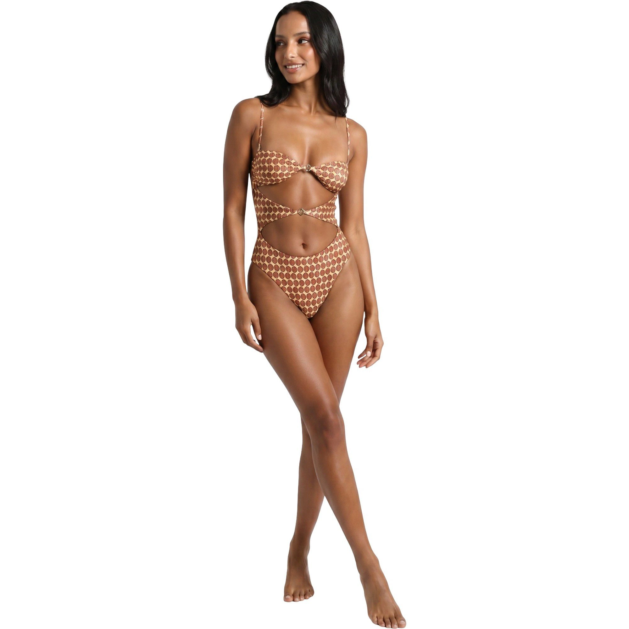 Anna-Kaci Women Printed Cutout One-Piece Swimsuit - Adjustable Straps
