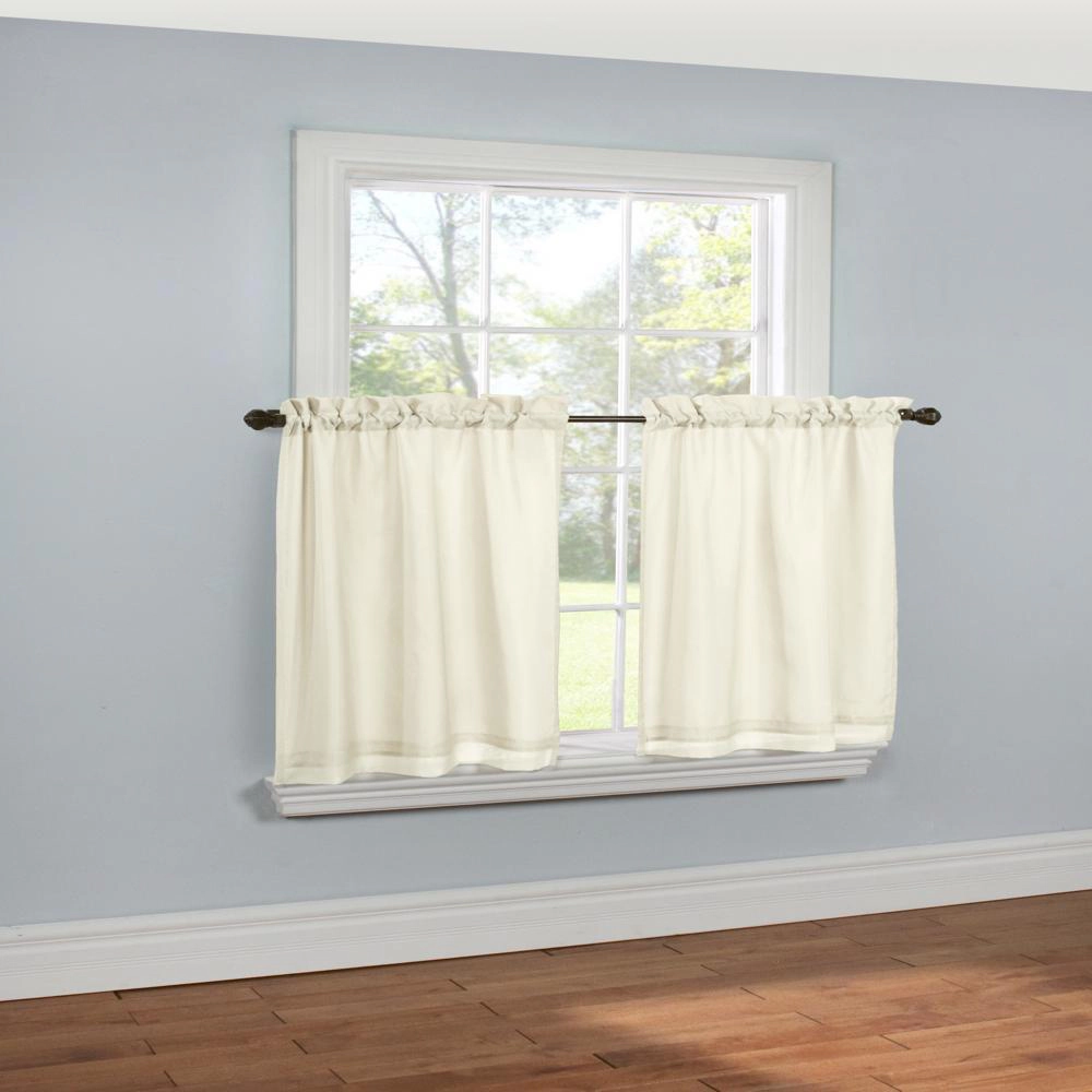 Thermavoile Rhapsody Lined Light Filtering Thermal Barrier Curtains Rod Pocket Curtain Tiers Pair Each 54" x 24" Ivory