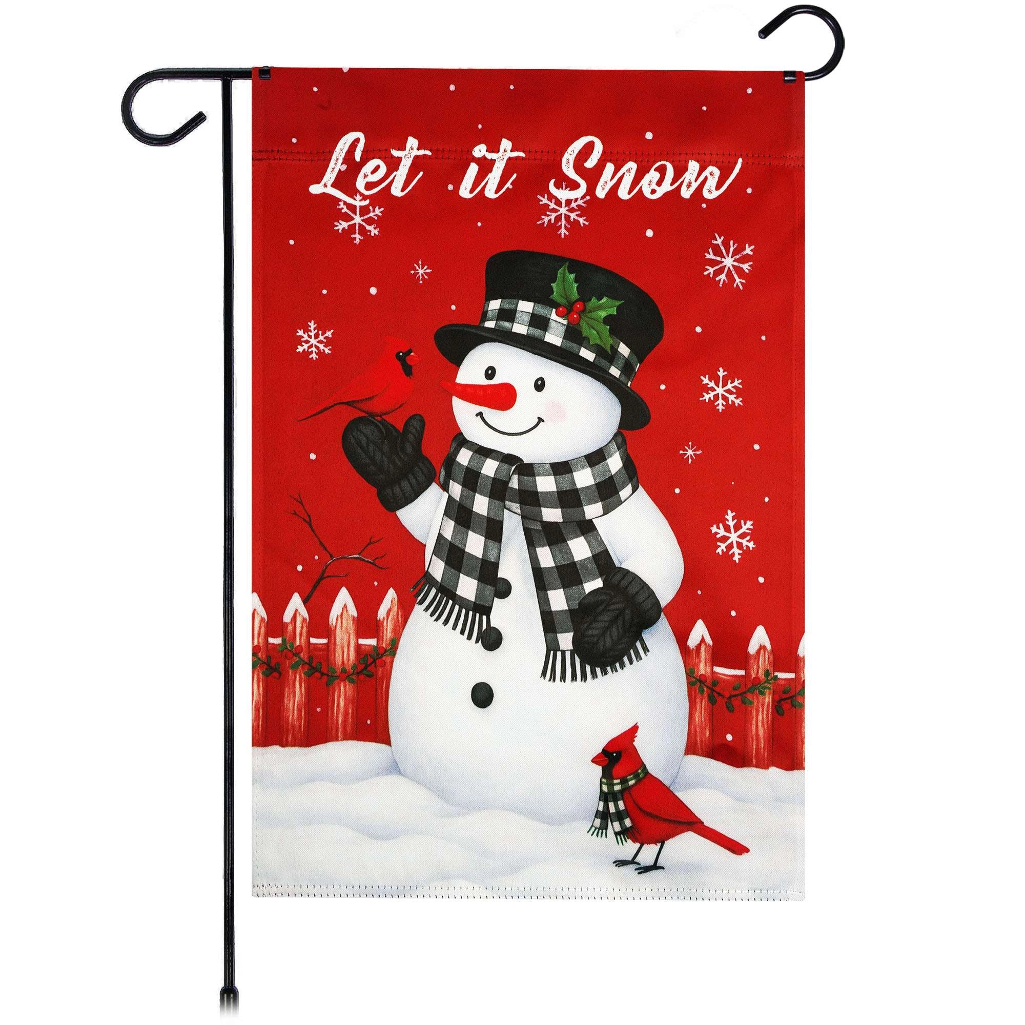 G128 Let It Snow Snowman and Cardinal Double-Sided Garden Flag 12x18